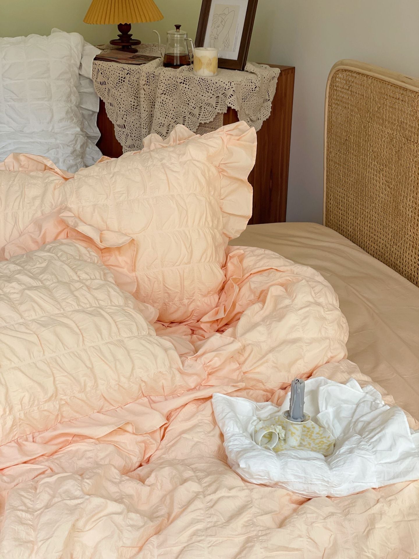 - Ever Lasting - Marshmallow Puff Ruffle Bedding Set / White - Bedding Set - Ever Lasting