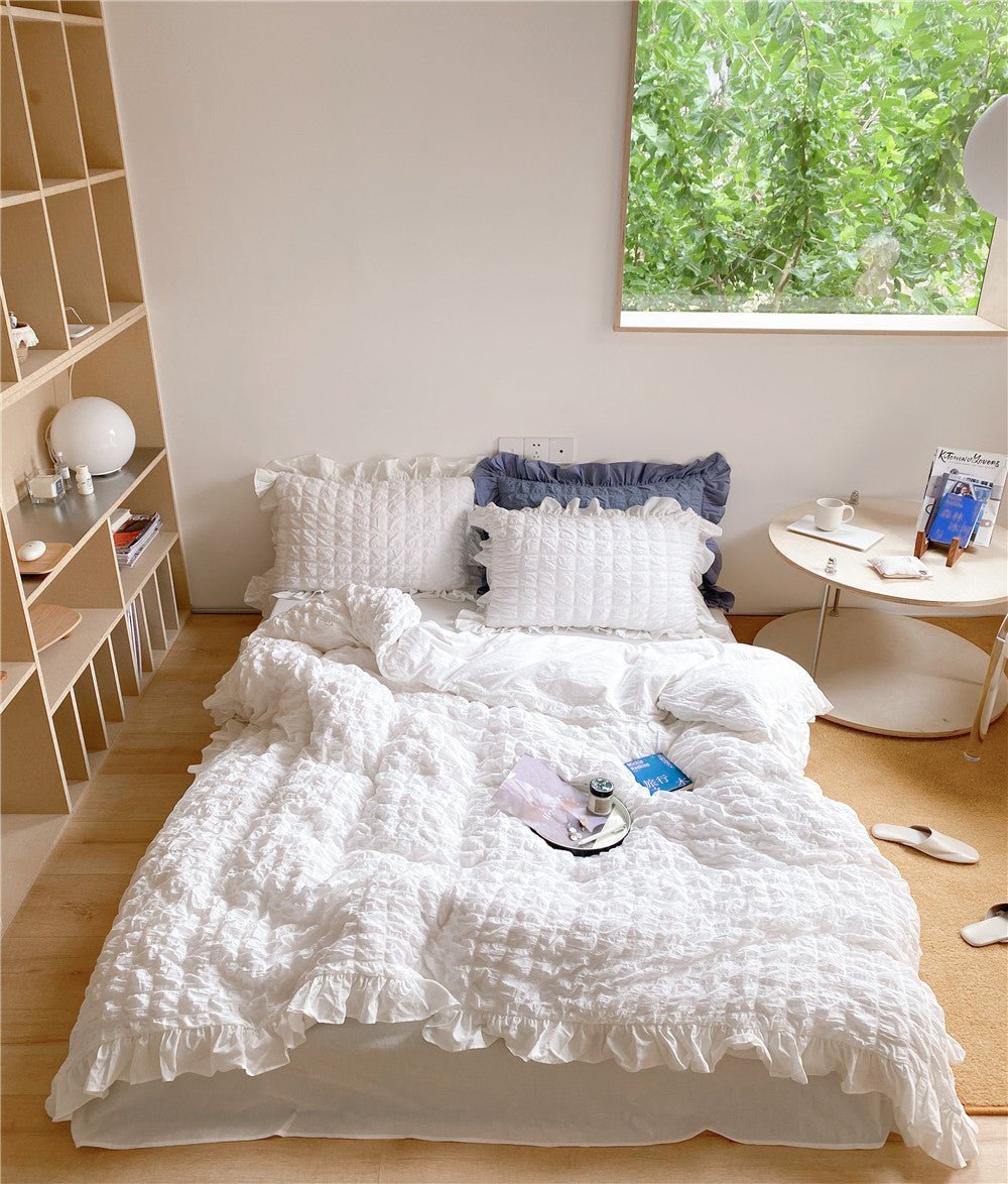 - Ever Lasting - Marshmallow Puff Ruffle Bedding Set / White - Bedding Set - Ever Lasting