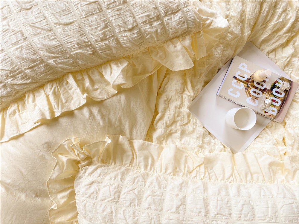 - Ever Lasting - Marshmallow Puff Ruffle Bedding Set / White - Bedding Set - Ever Lasting