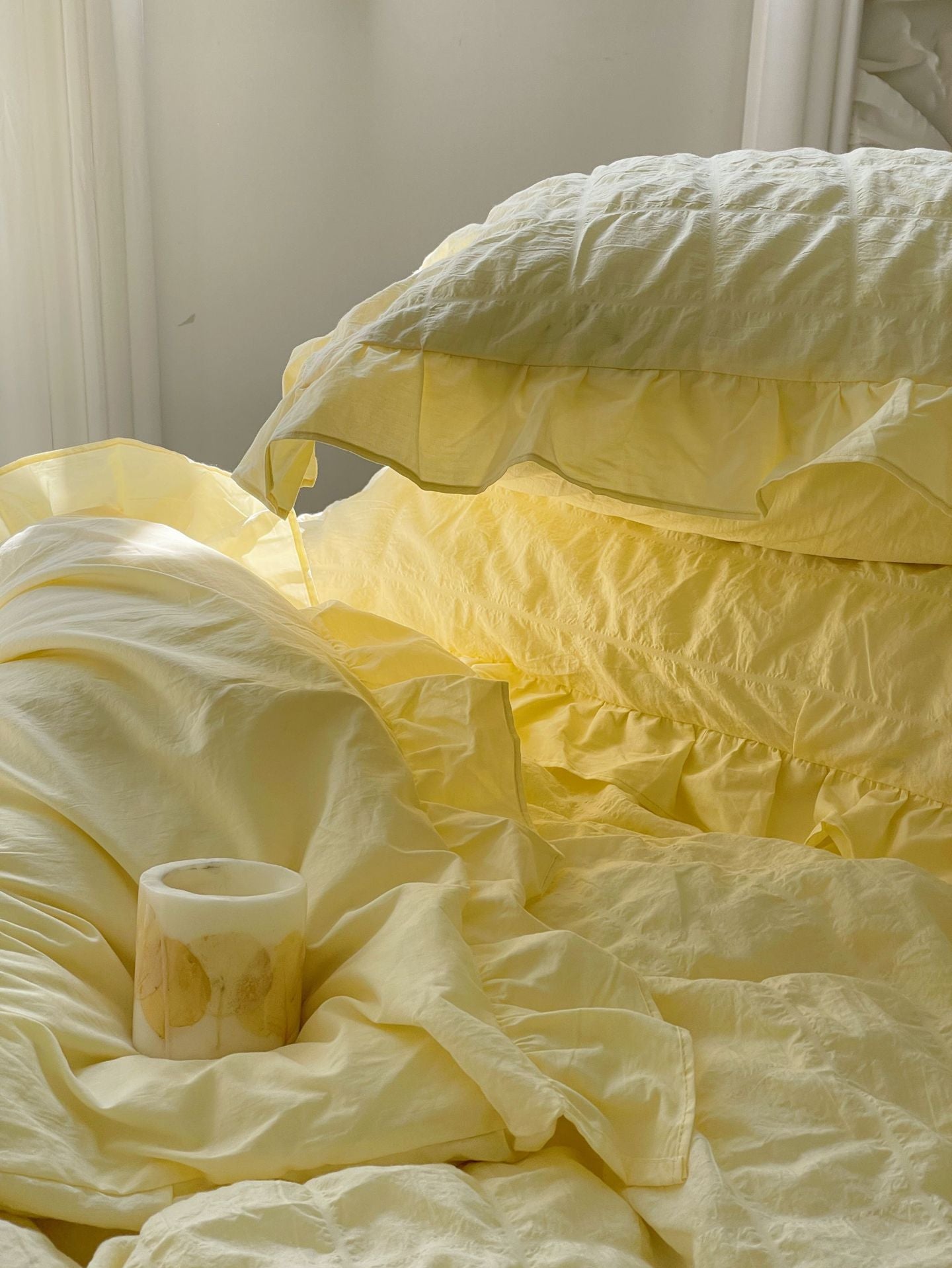 - Ever Lasting - Marshmallow Puff Ruffle Bedding Set / Yellow - Bedding Set - Ever Lasting