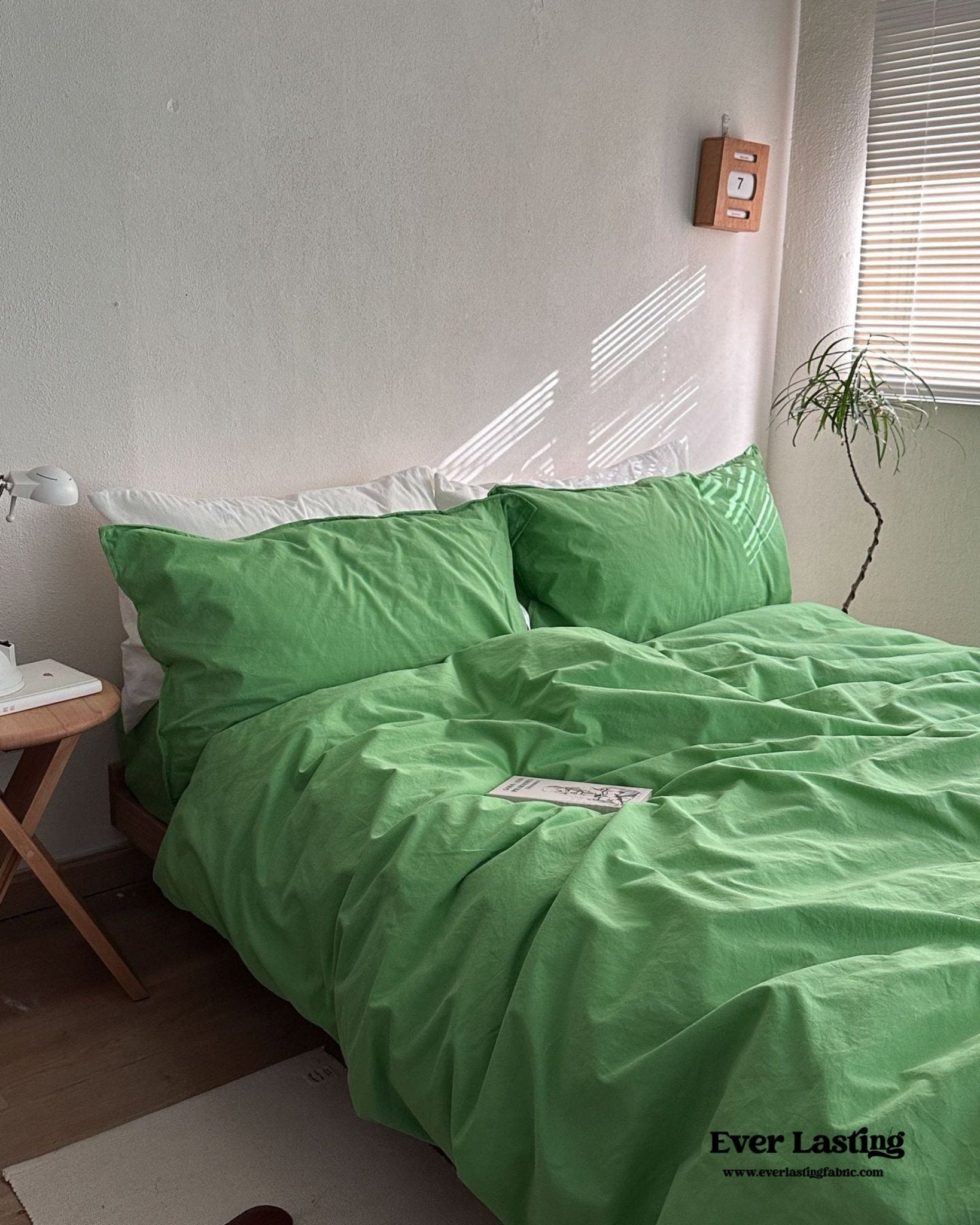 Maximalist Green Solid Color Cotton Bedding Set - Ever Lasting
