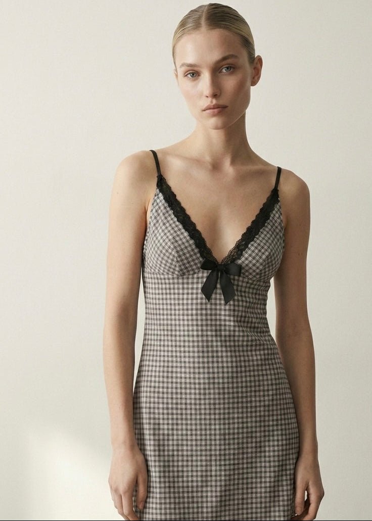 - Ever Lasting - Melodie Sleeveless Gingham Lace Pajama Set / Black - Pajamas - Ever Lasting