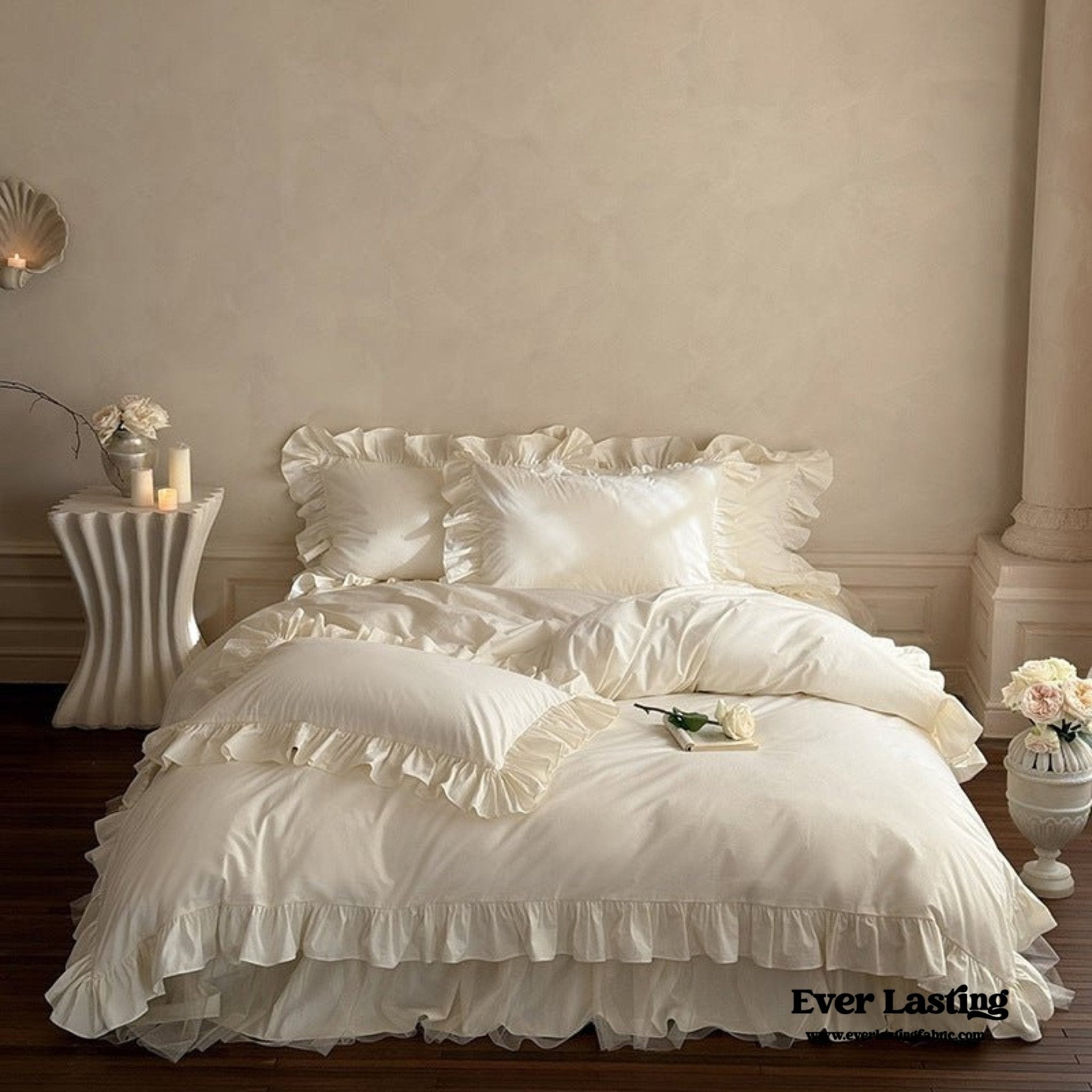 Mila Lace Ruffle Pastel Bedding Set / White - Ever Lasting