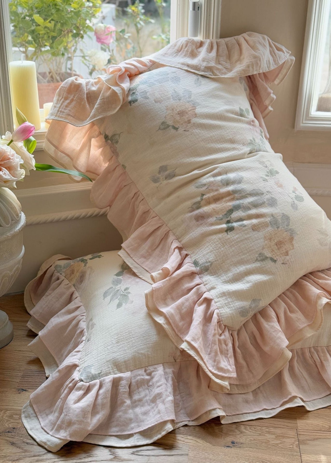 Millie Lace Ruffle Floral Bedding Set / Beige - Ever Lasting