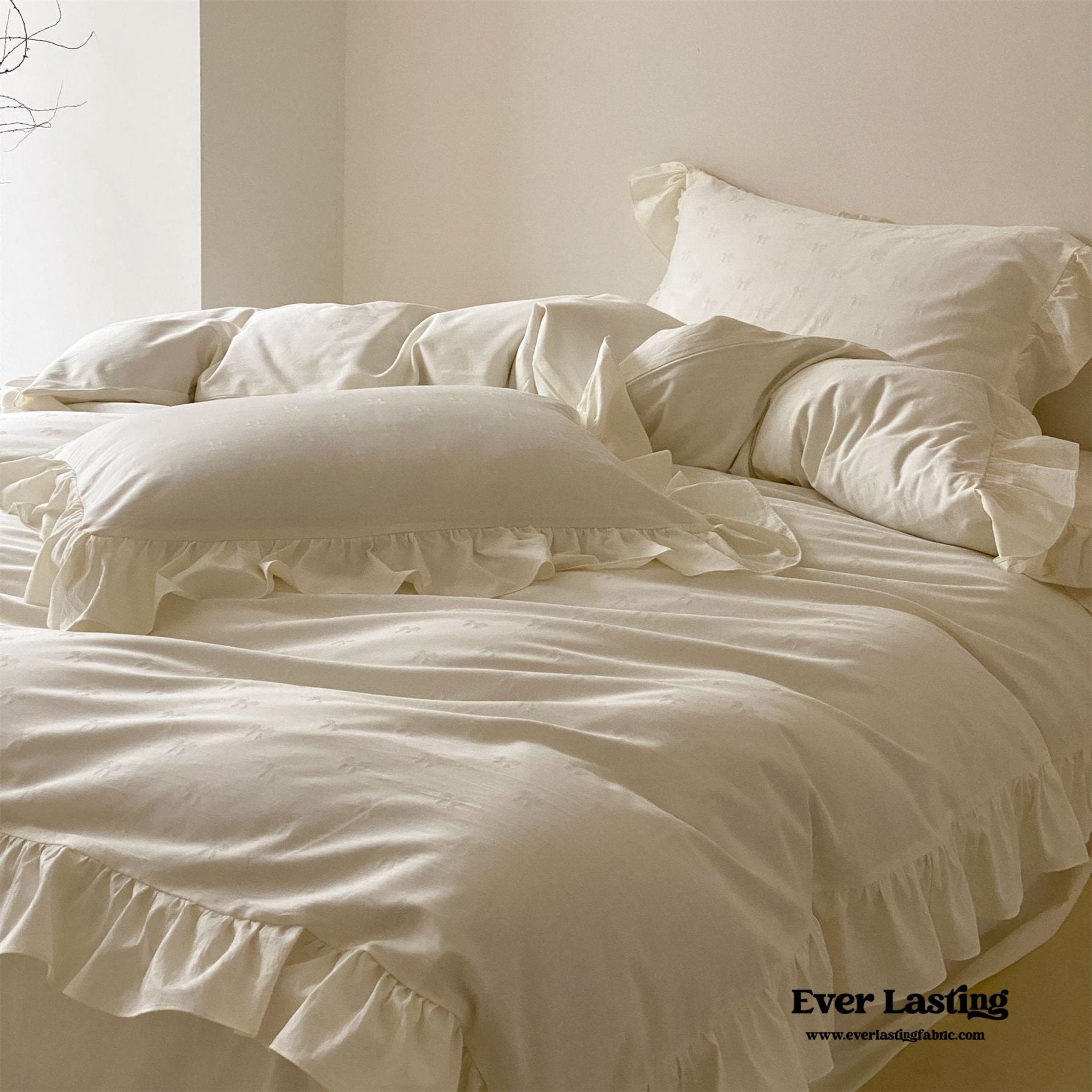 Mimi Ribbon Ruffle White Bedding Bundle - Ever Lasting