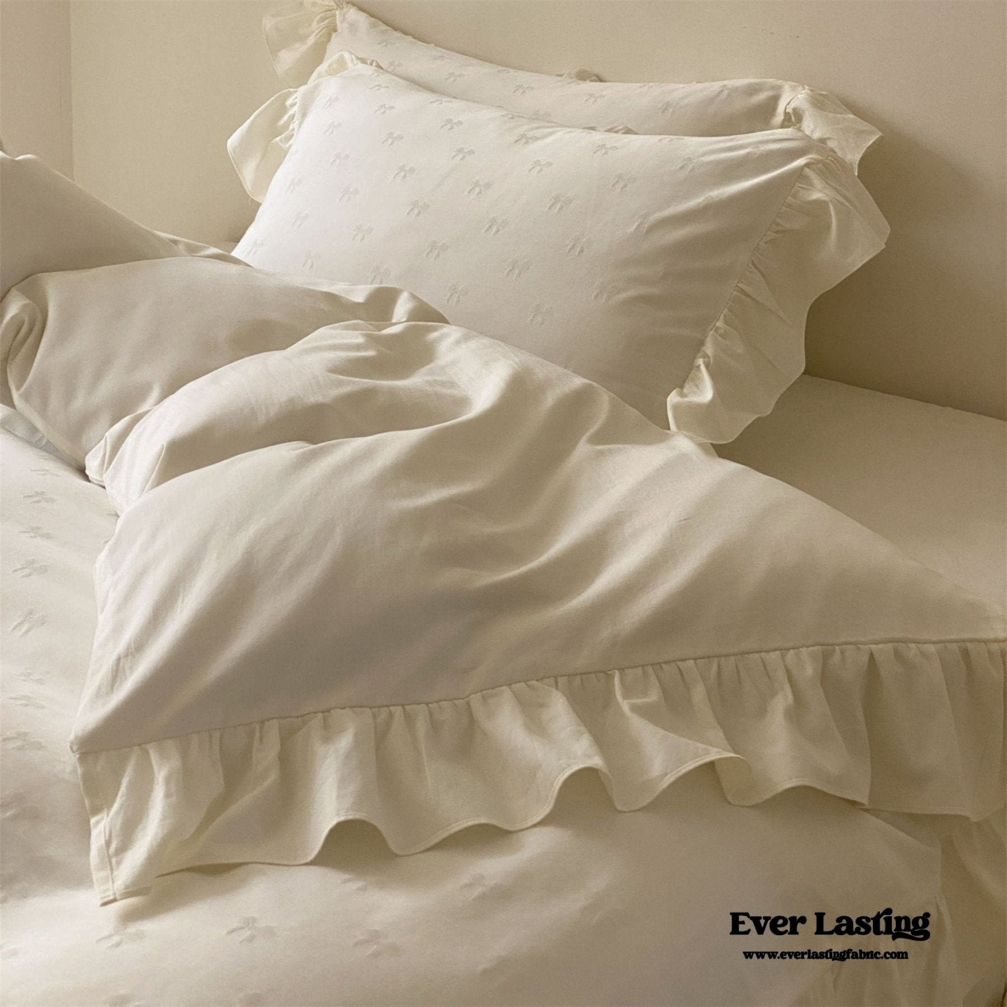 Mimi Ribbon Ruffle White Bedding Set - Ever Lasting