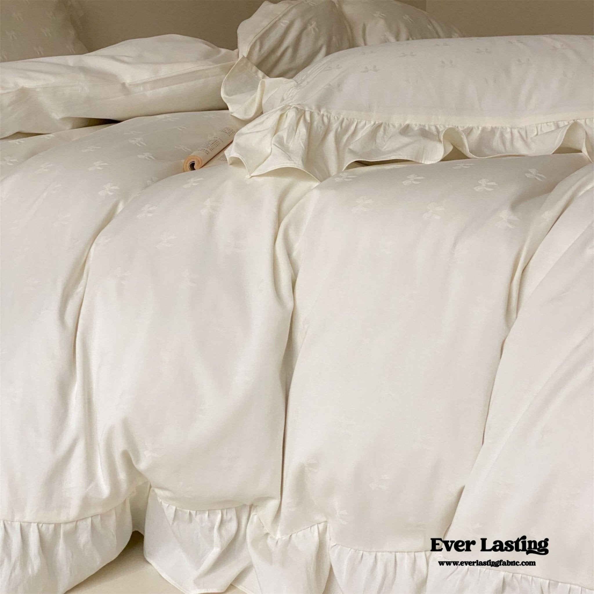 Mimi Ribbon Ruffle White Bedding Set - Ever Lasting