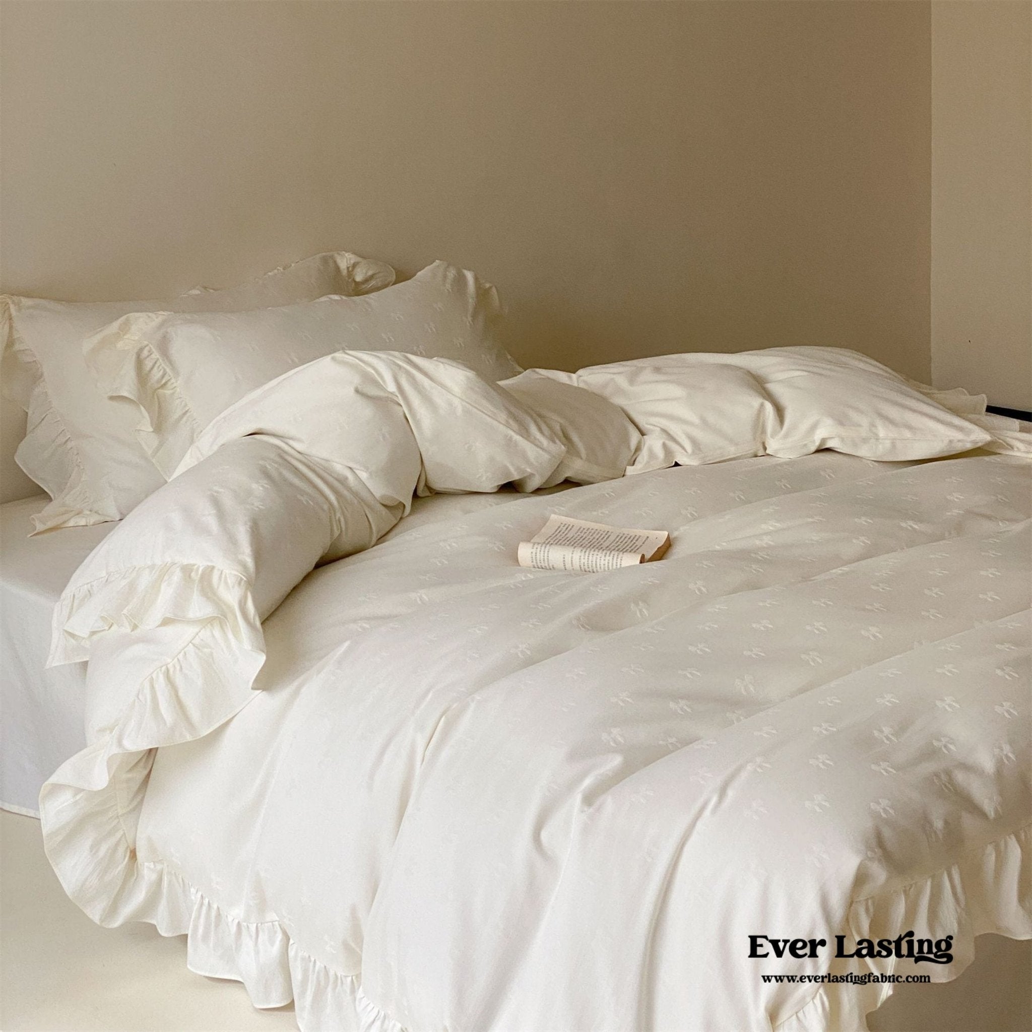 Mimi Ribbon Ruffle White Bedding Set - Ever Lasting