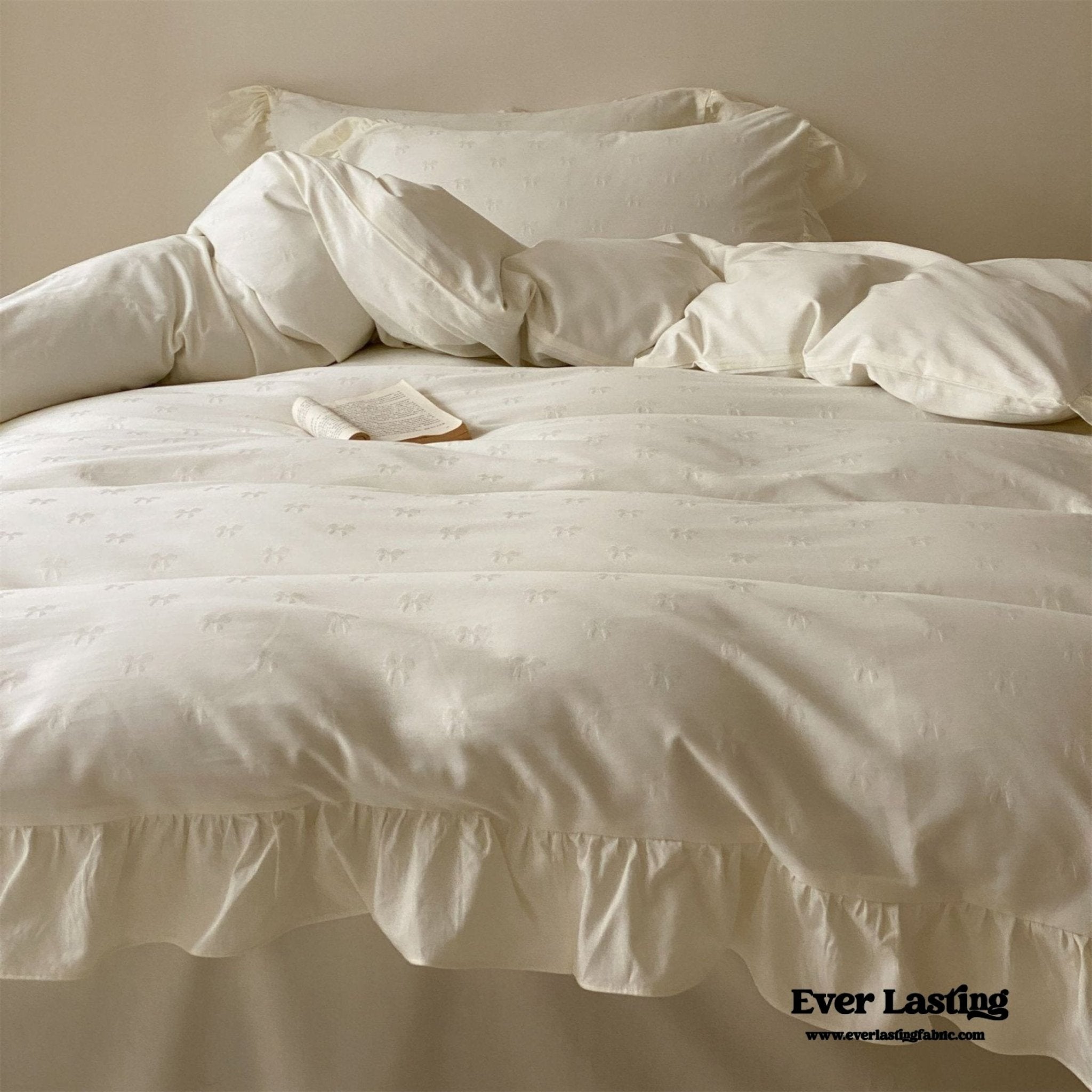 Mimi Ribbon Ruffle White Bedding Set - Ever Lasting