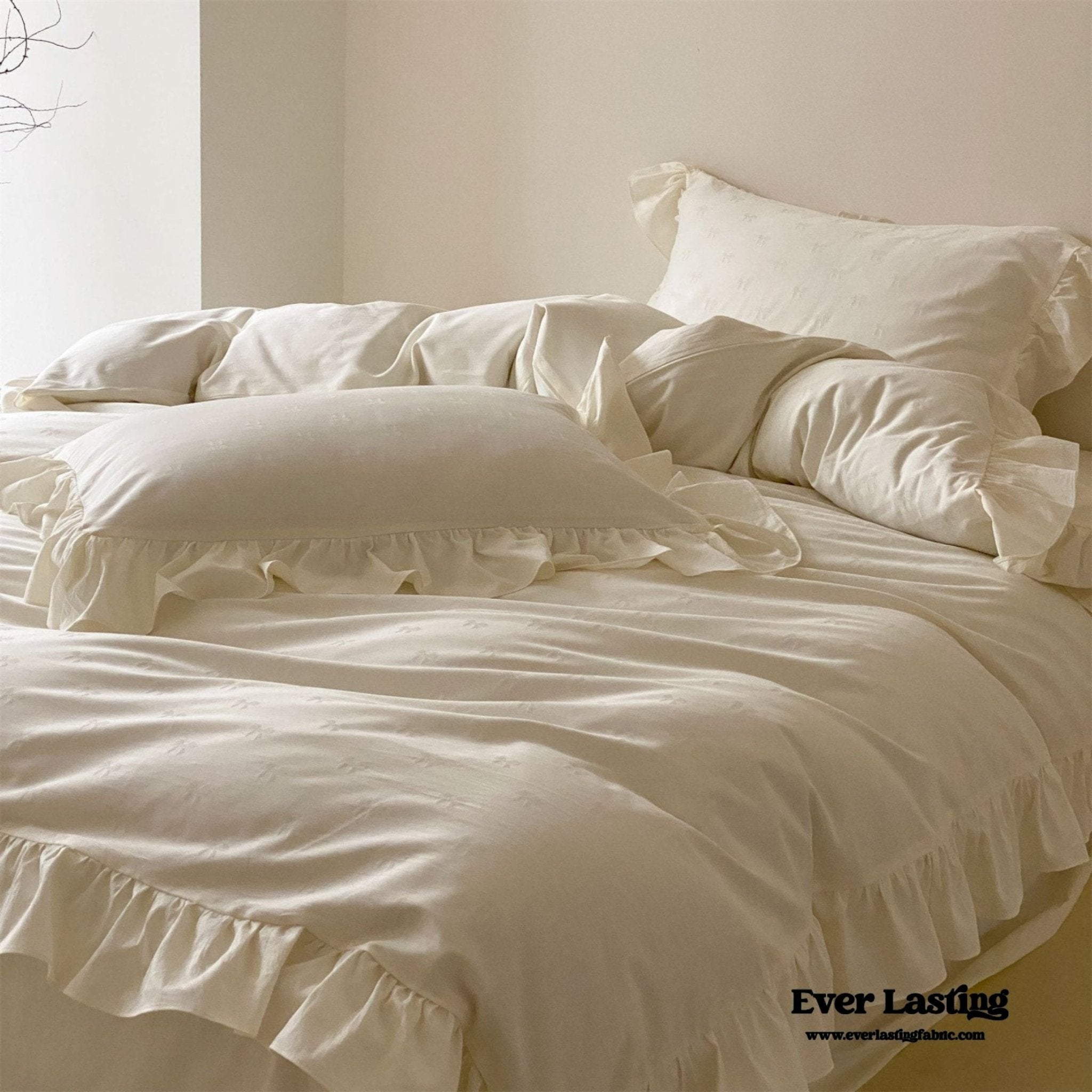 Mimi Ribbon Ruffle White Bedding Set - Ever Lasting