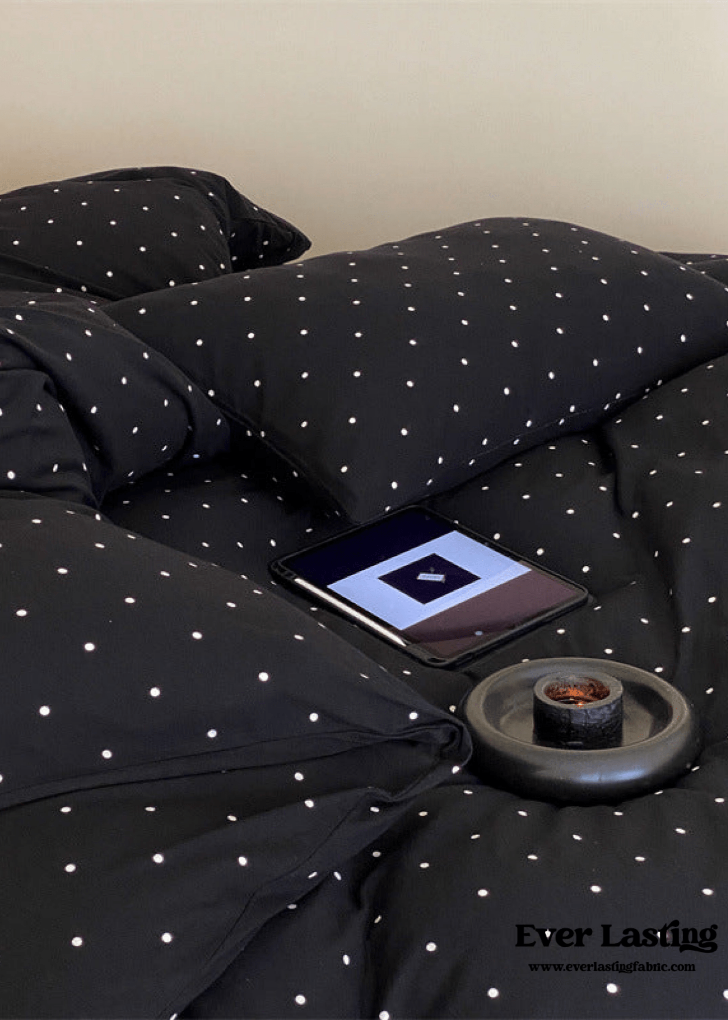 Mini Polka Dot Jersey Knit Bedding Set / Black + Pink - Ever Lasting