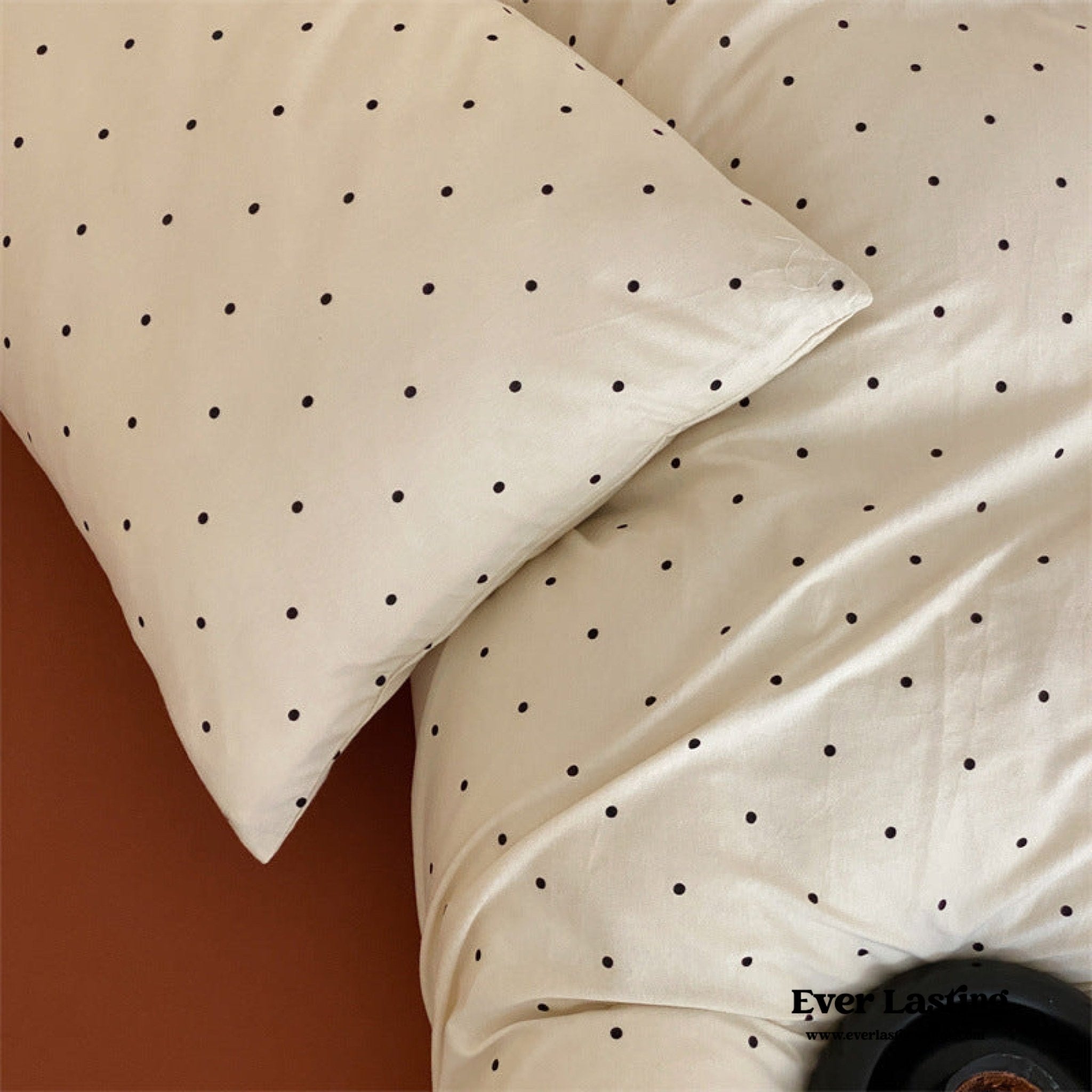 Mini Polka Dot Jersey Knit Bedding Set / Black + Pink - Ever Lasting