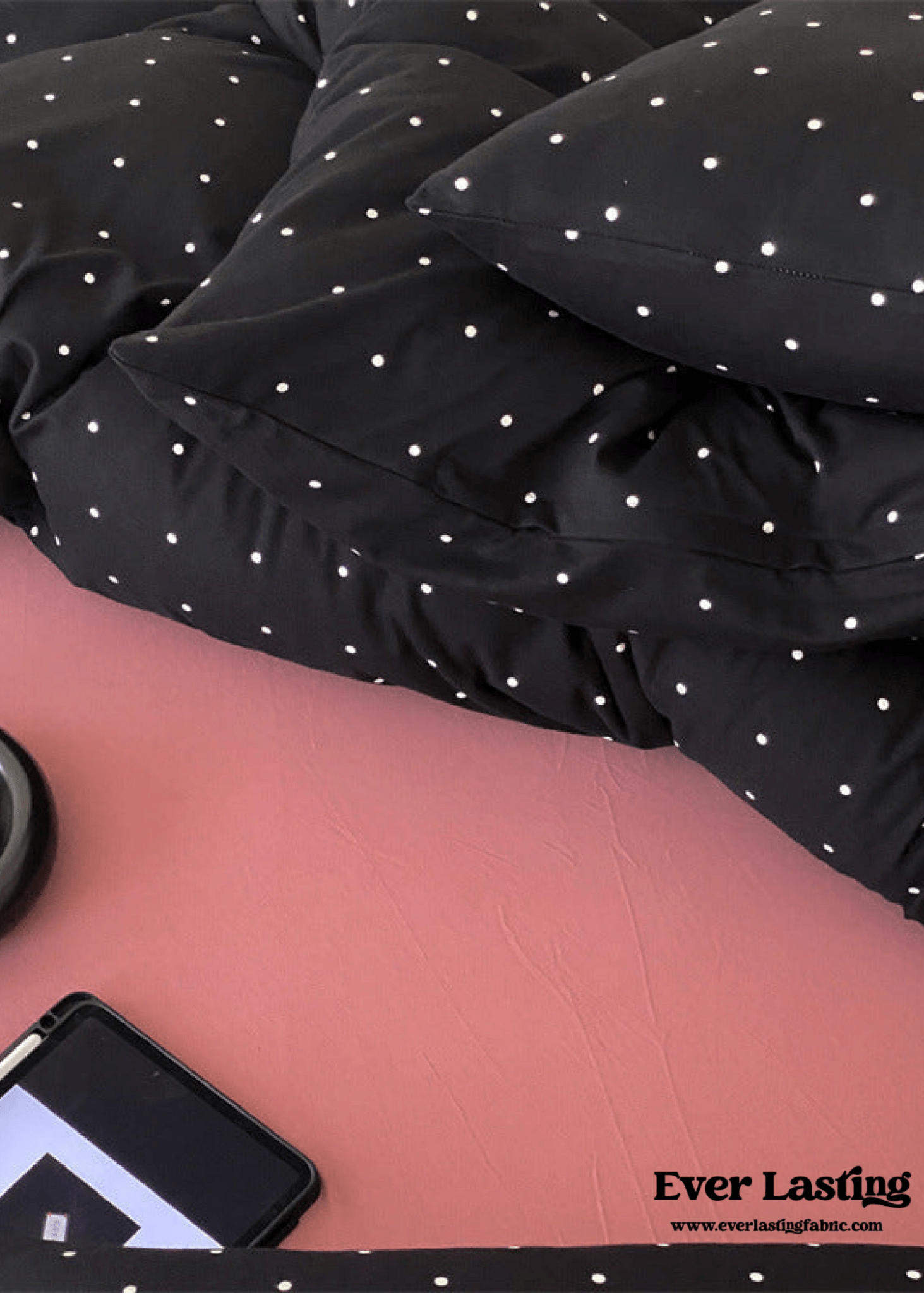 Mini Polka Dot Jersey Knit Bedding Set / Black + Pink - Ever Lasting
