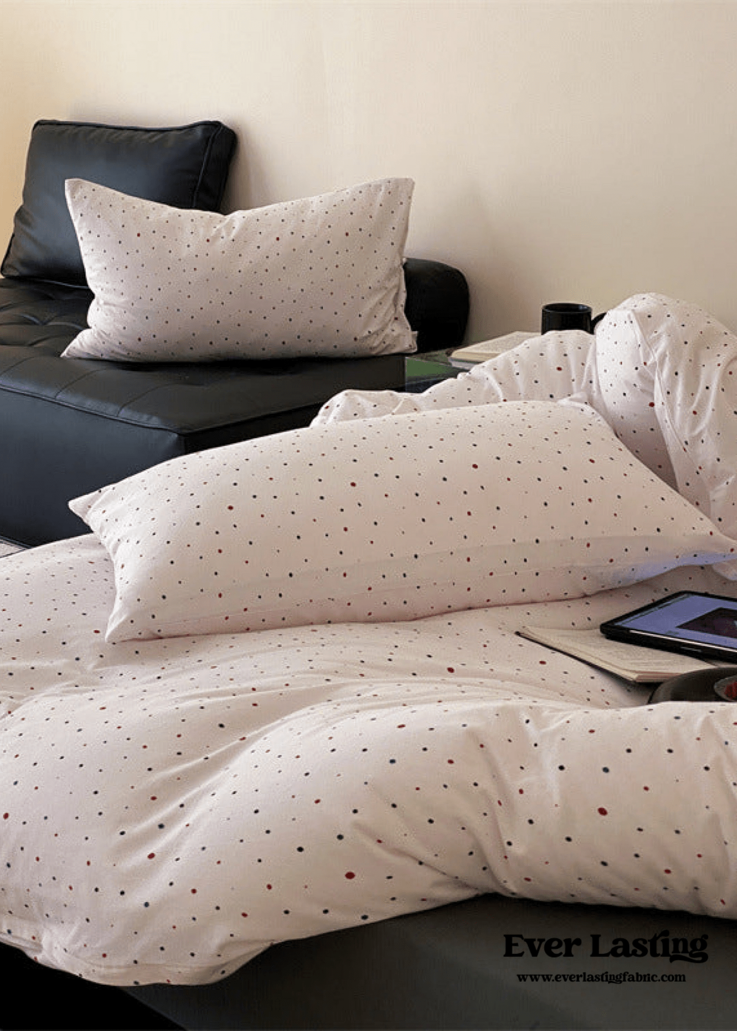 - Ever Lasting - Mini Polka Dot Jersey Knit Bedding Set / Black + Pink - Bedding Set - Ever Lasting