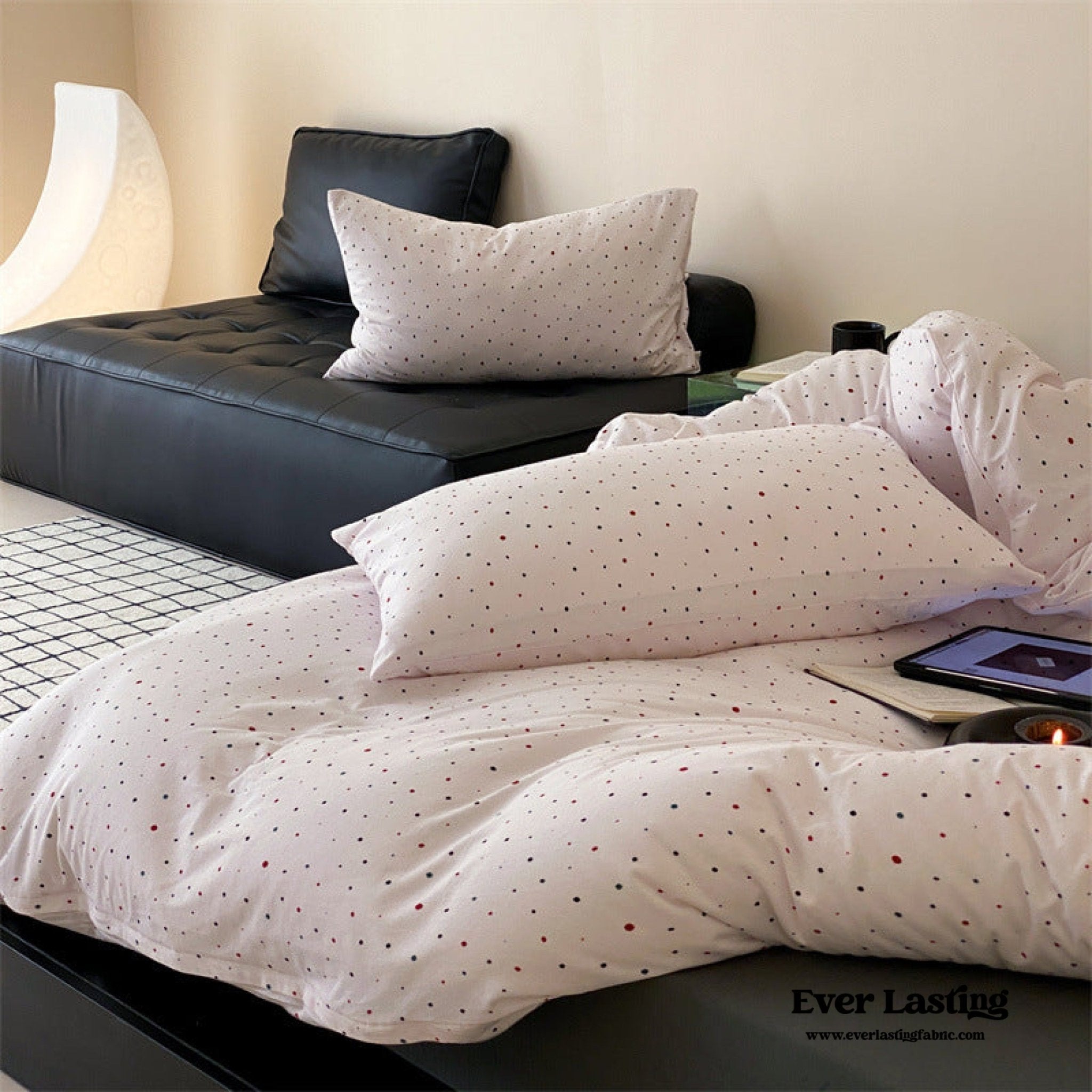 Mini Polka Dot Jersey Knit Bedding Set / Blue + Black - Ever Lasting