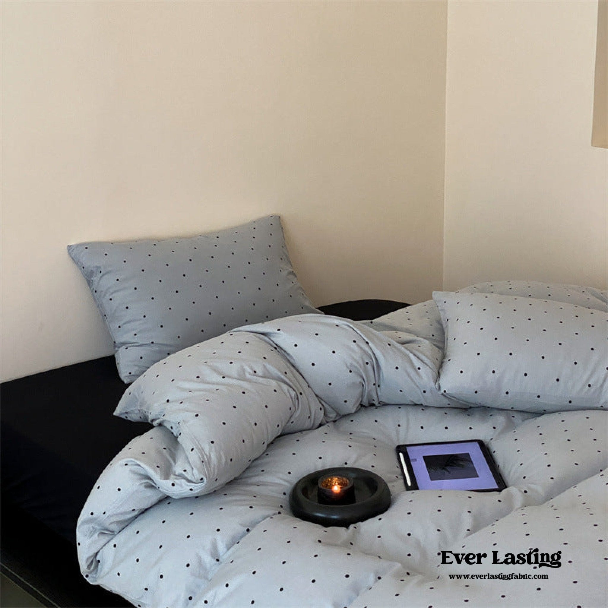 Mini Polka Dot Jersey Knit Bedding Set / Blue + Black - Ever Lasting