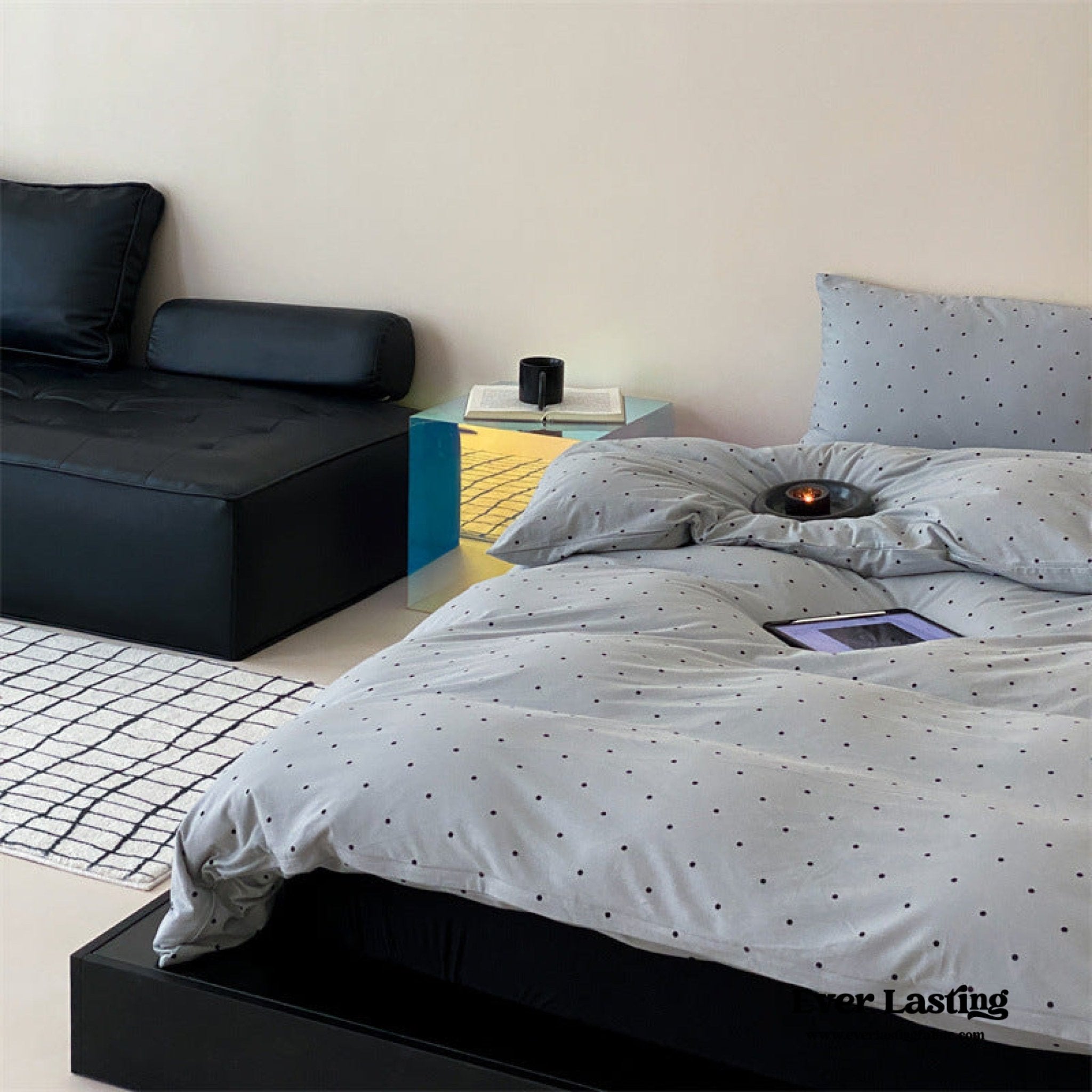 Mini Polka Dot Jersey Knit Bedding Set / Blue + Black - Ever Lasting