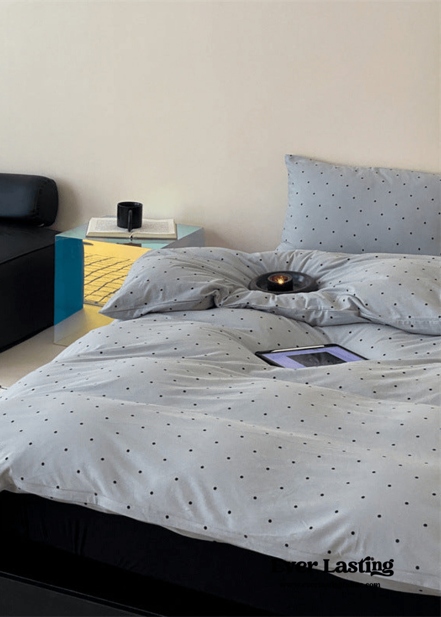 Mini Polka Dot Jersey Knit Bedding Set / Blue + Black - Ever Lasting