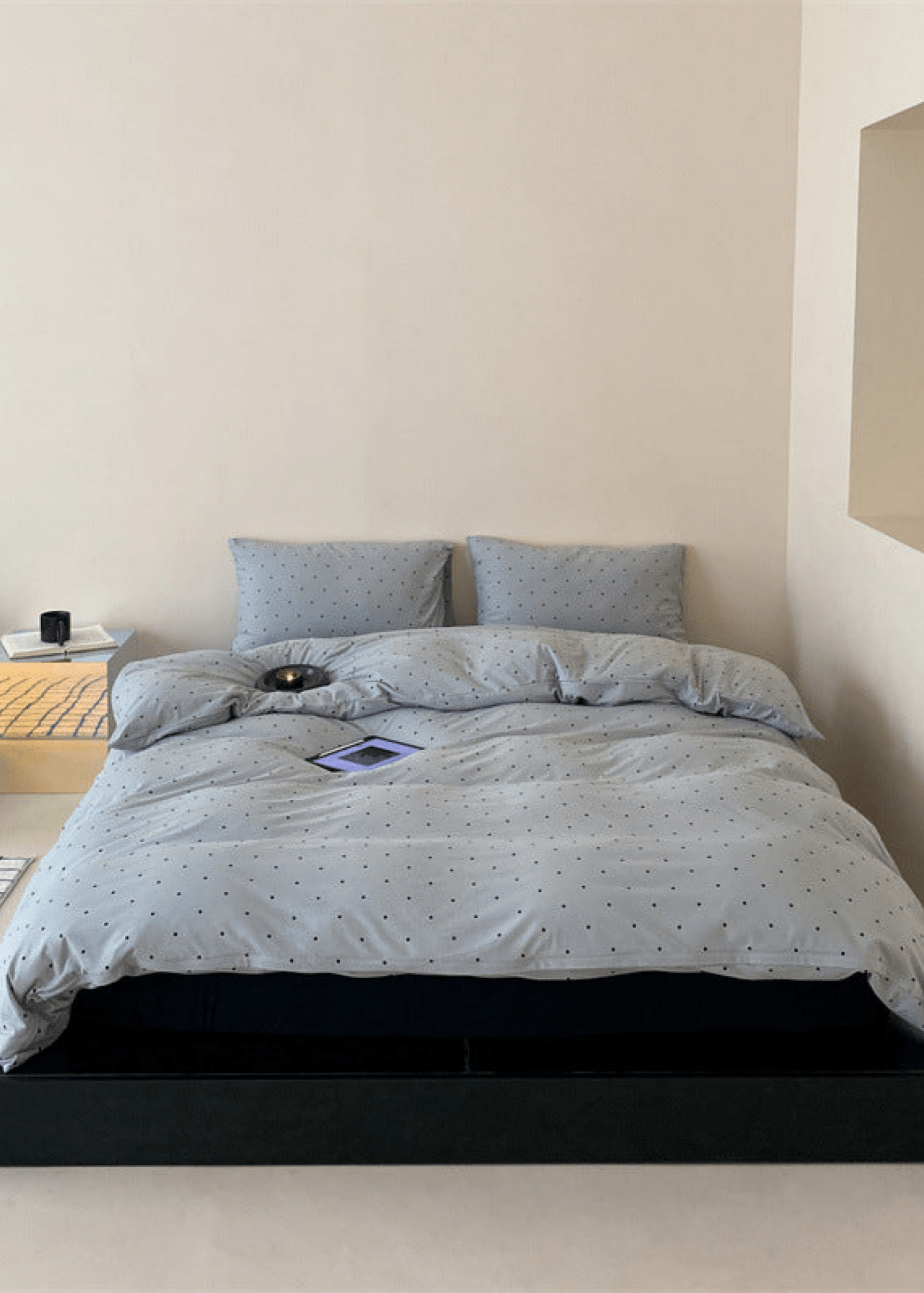 Mini Polka Dot Jersey Knit Bedding Set / Blue + Black - Ever Lasting