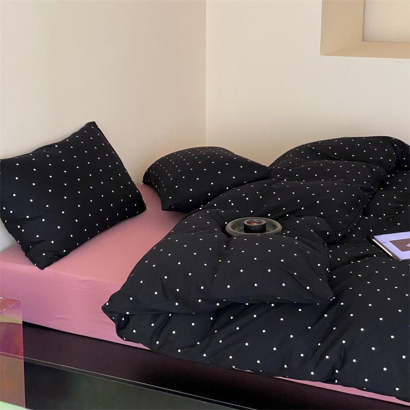 - Ever Lasting - Mini Polka Dot Jersey Knit Bedding Set / Blue + Black - Bedding Set - Ever Lasting