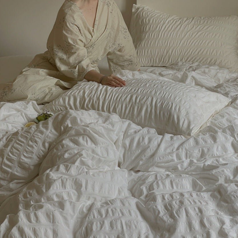 - Ever Lasting - Minimal Bubble Textured Bedding Set / White - Bedding Set - Ever Lasting