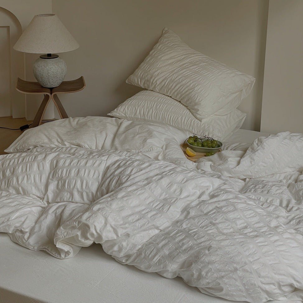 - Ever Lasting - Minimal Bubble Textured Bedding Set / White - Bedding Set - Ever Lasting