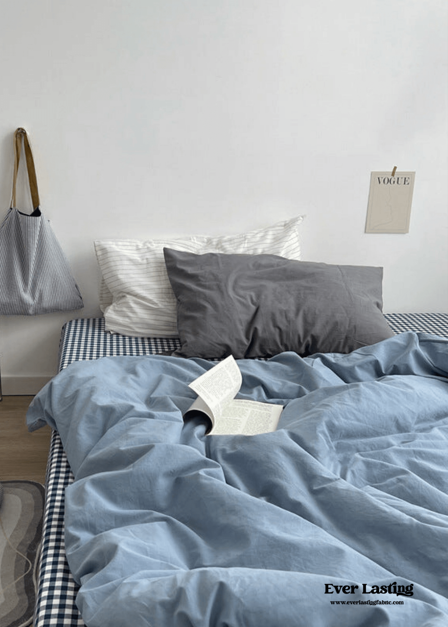 Minimal Mixed Gingham Bedding Set / Blue - Ever Lasting