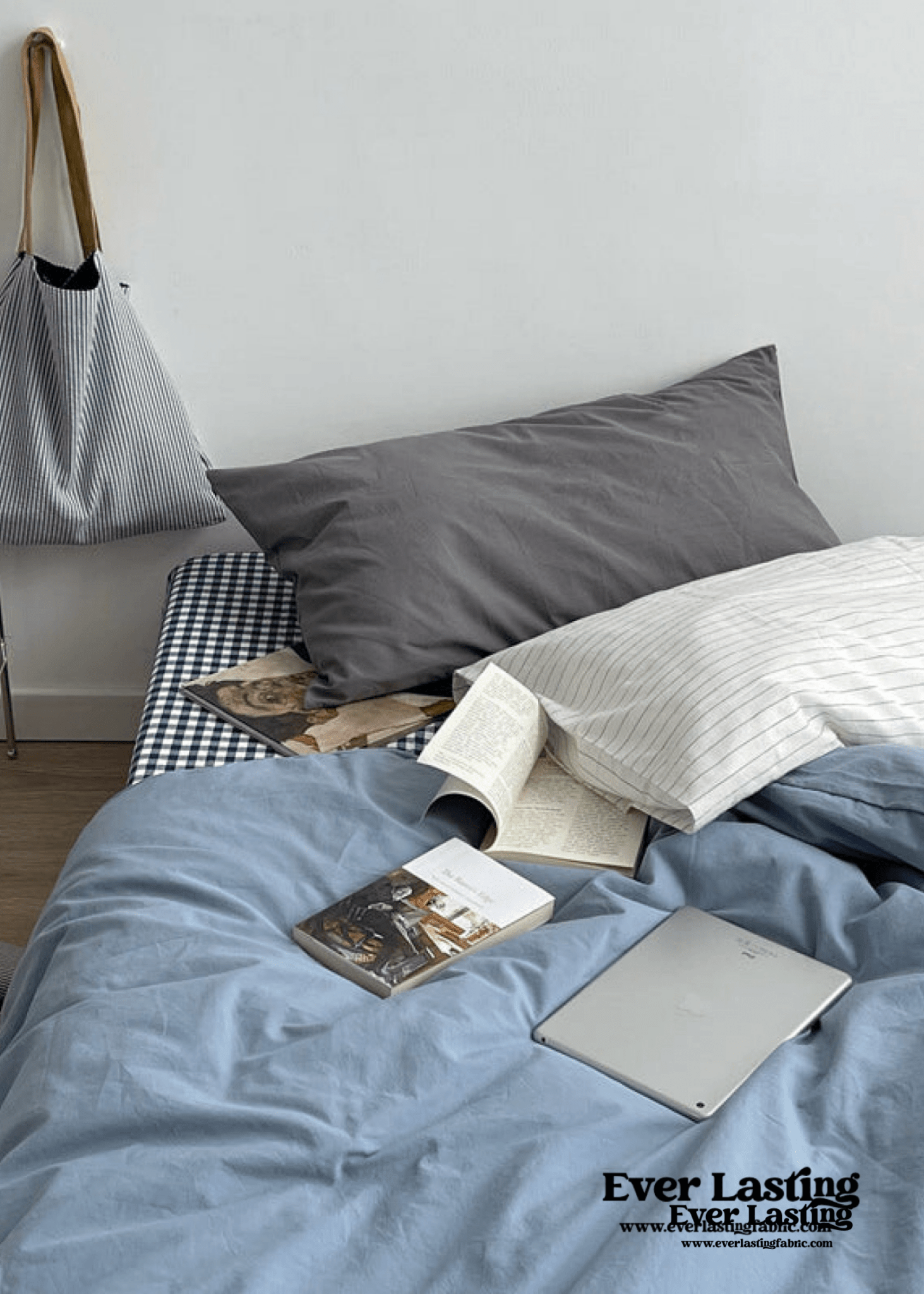 Minimal Mixed Gingham Bedding Set / Blue - Ever Lasting