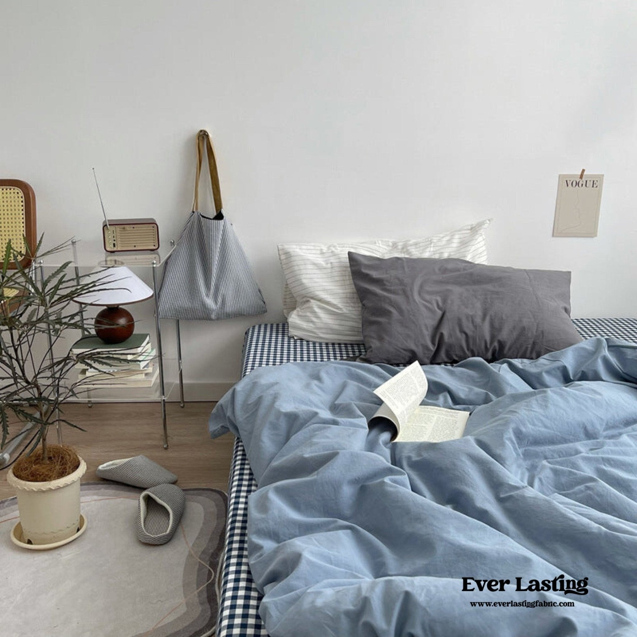 Minimal Mixed Gingham Bedding Set / Blue - Ever Lasting