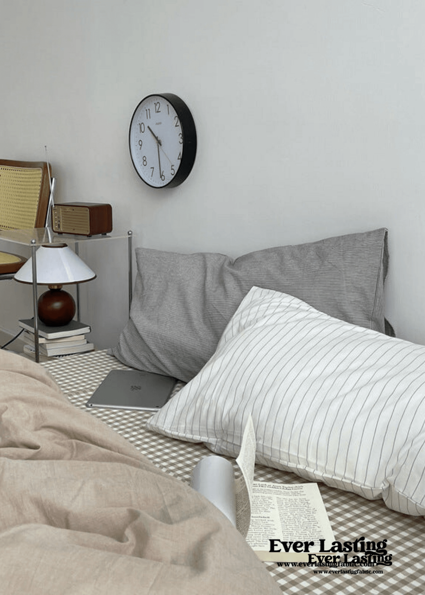 Minimal Mixed Gingham Bedding Set / Gray - Ever Lasting