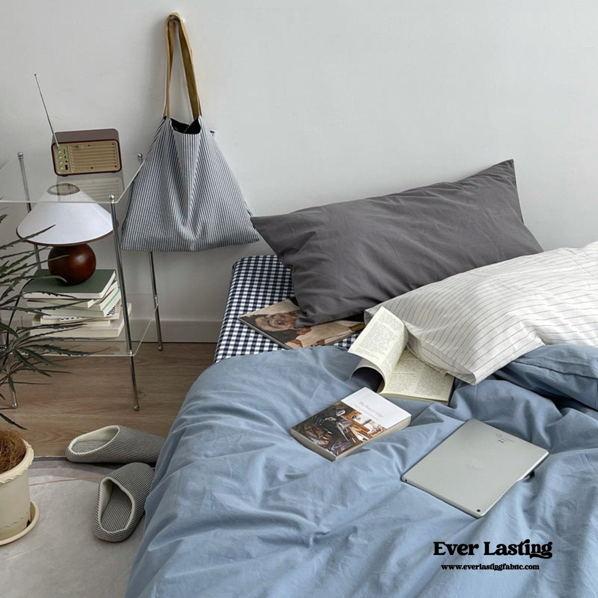 Minimal Mixed Gingham Bedding Set / Gray - Ever Lasting