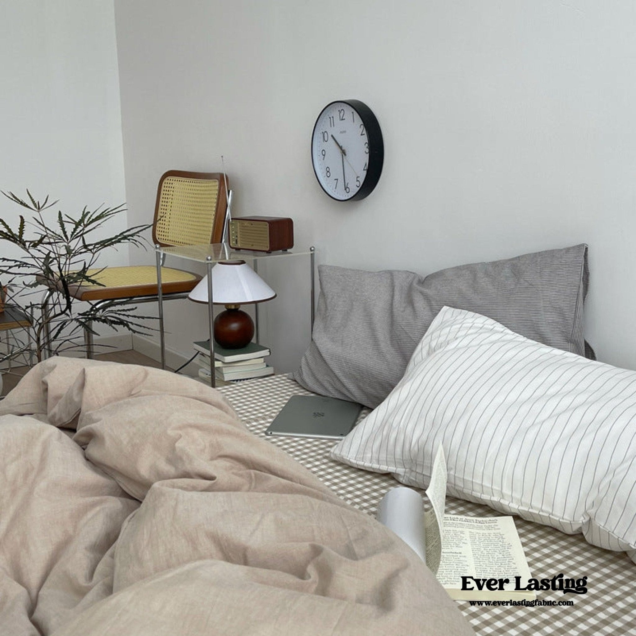 Minimal Mixed Gingham Bedding Set / Gray - Ever Lasting