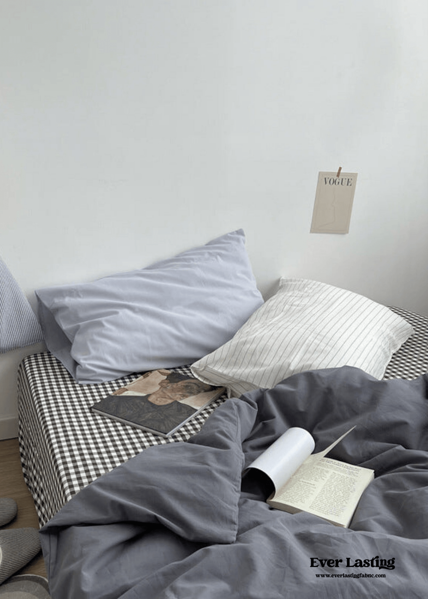 Minimal Mixed Gingham Bedding Set / Gray - Ever Lasting