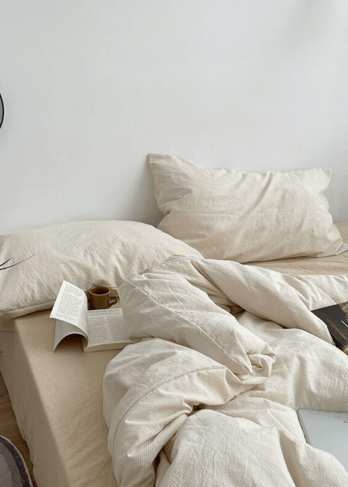 Minimal Mixed Gingham Bedding Set / Milk Coffee - Ever Lasting