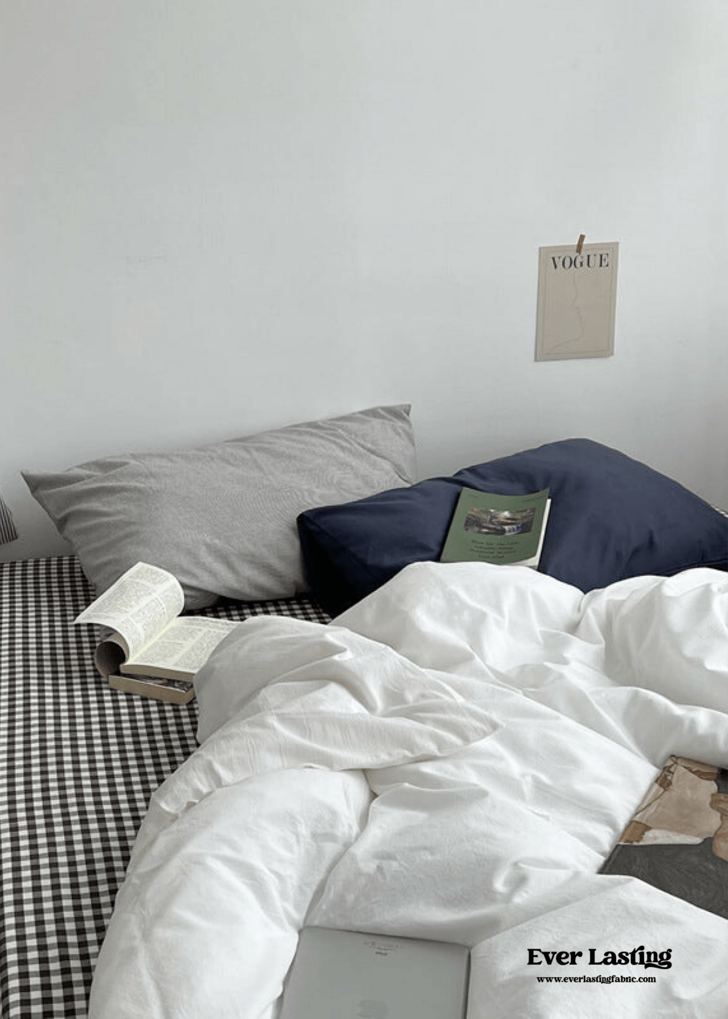 Minimal Mixed Gingham Bedding Set / White - Ever Lasting