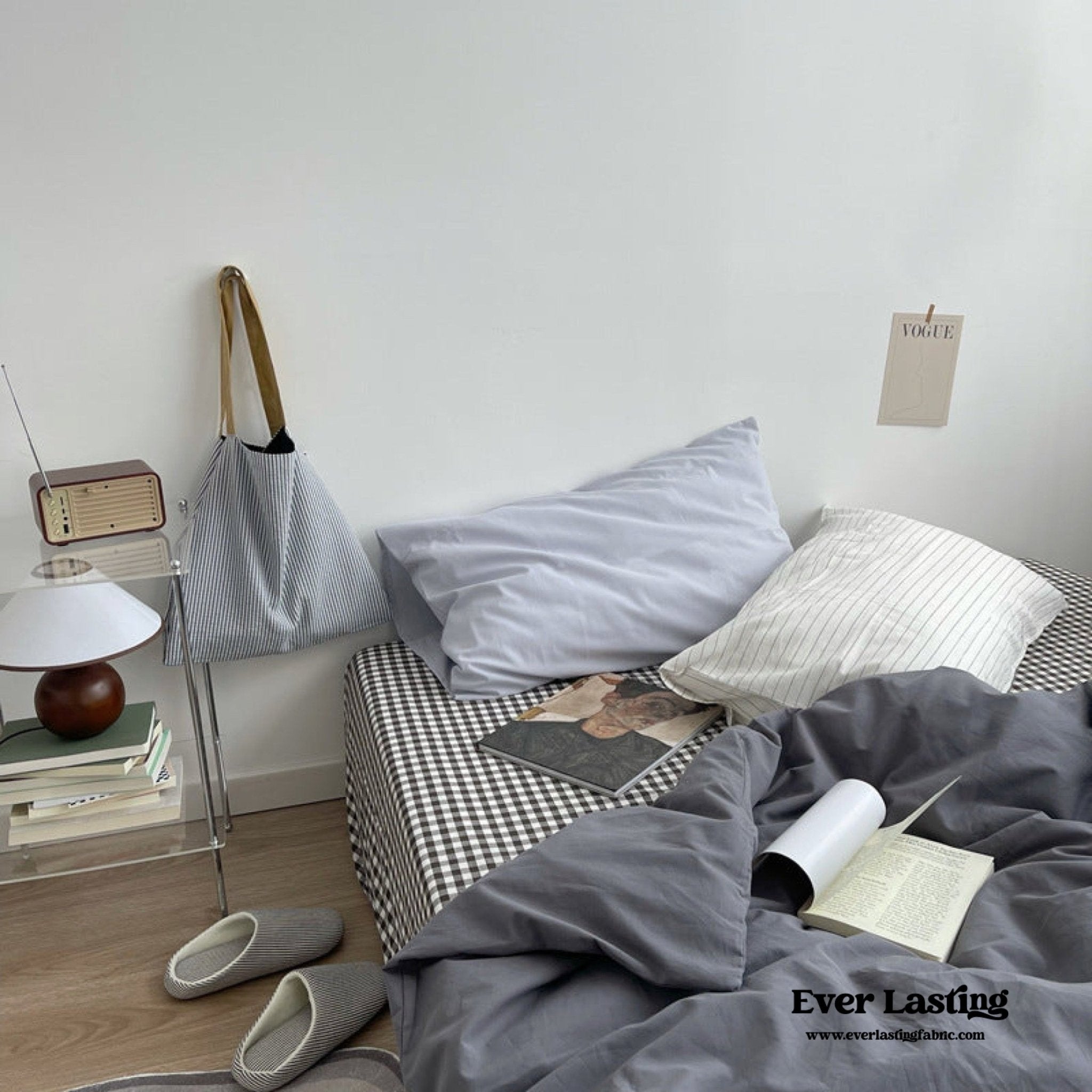 Minimal Mixed Gingham Bedding Set / White - Ever Lasting