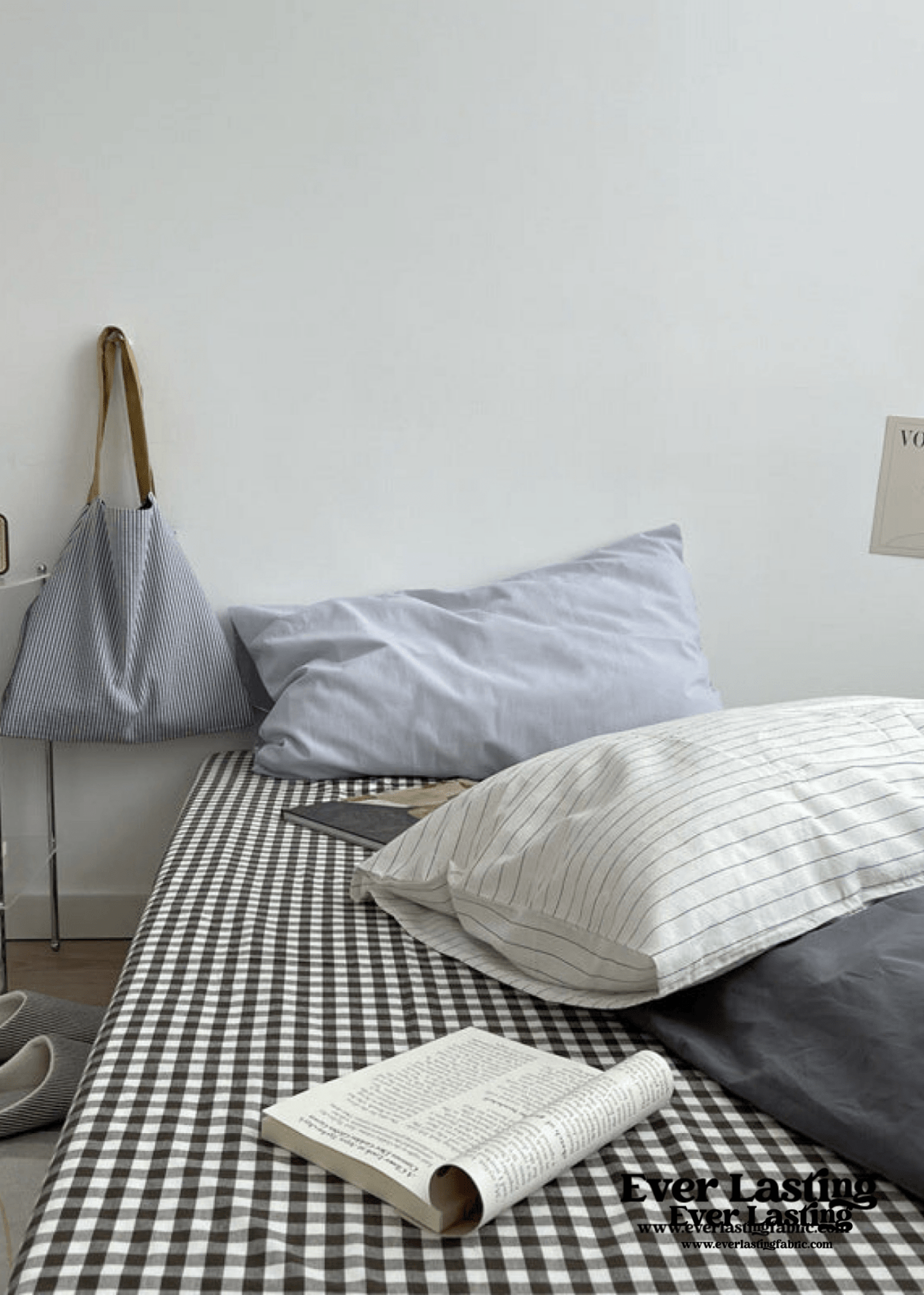 Minimal Mixed Gingham Bedding Set / White - Ever Lasting