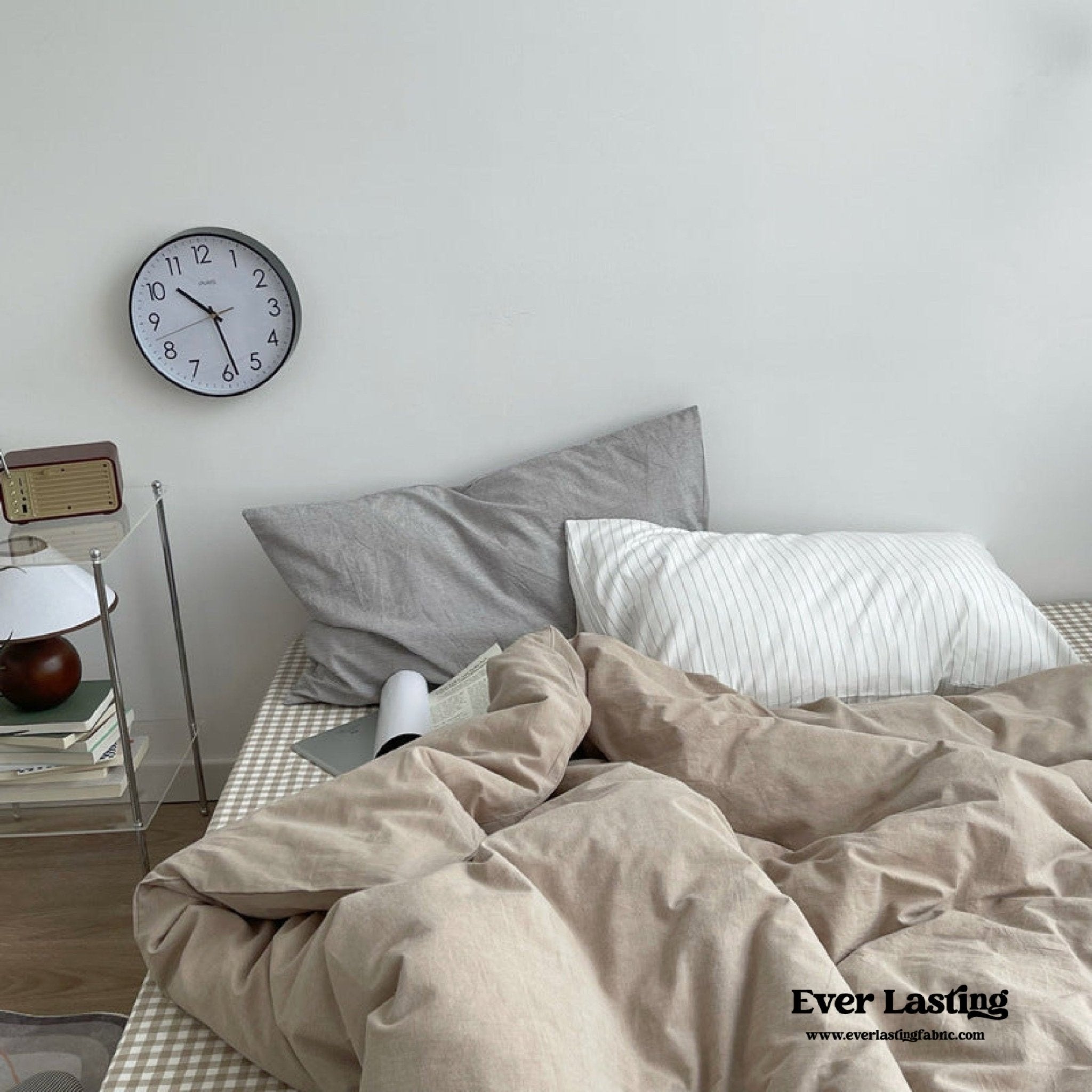 Minimal Mixed Gingham Bedding Set / White - Ever Lasting