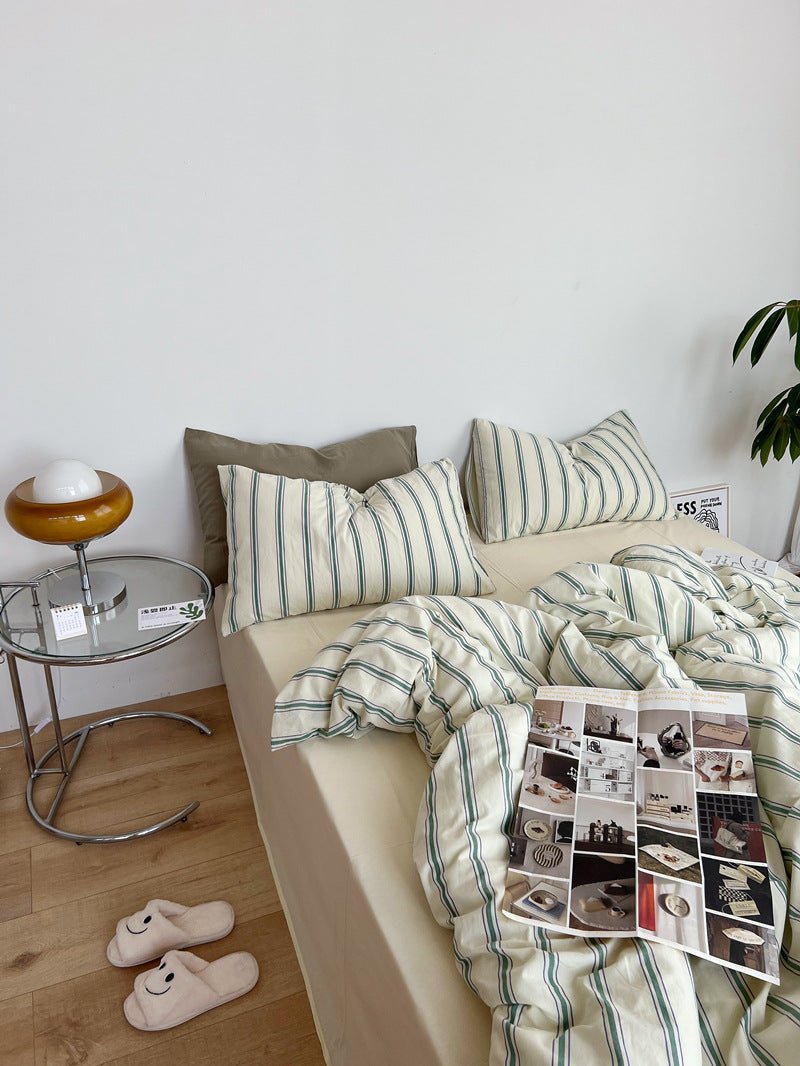 - Ever Lasting - Minimal Stripe Bedding Set / Green - Bedding Set - Ever Lasting