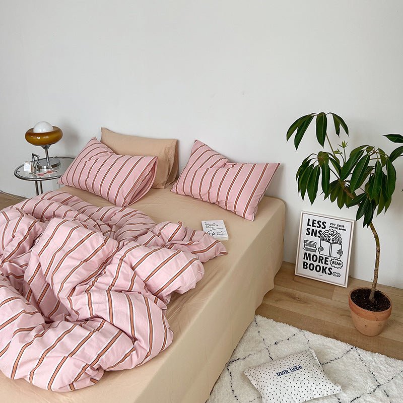 - Ever Lasting - Minimal Stripe Bedding Set / Pink - Bedding Set - Ever Lasting