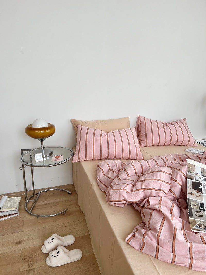 - Ever Lasting - Minimal Stripe Small Room Bedding Set / Pink - Bedding Set - Ever Lasting