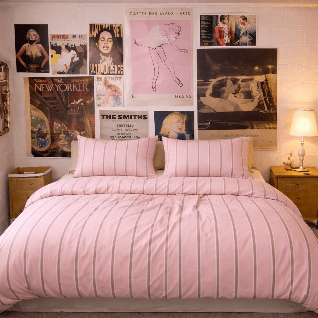 - Ever Lasting - Minimal Stripe Small Room Bedding Set / Pink - Bedding Set - Ever Lasting