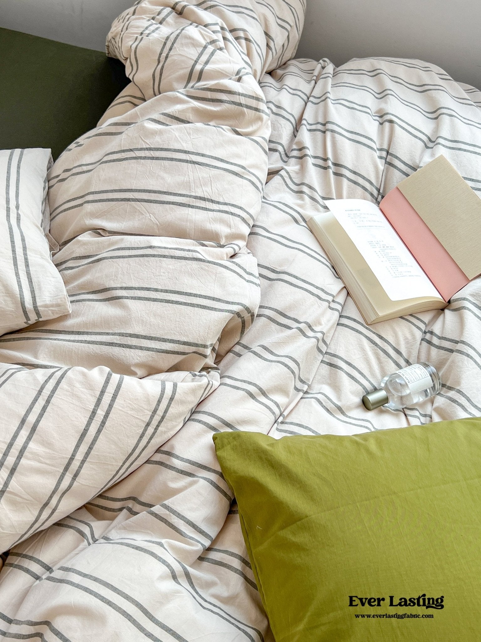 Minimal Vintage Stripe Bedding Set / Forest Green - Ever Lasting
