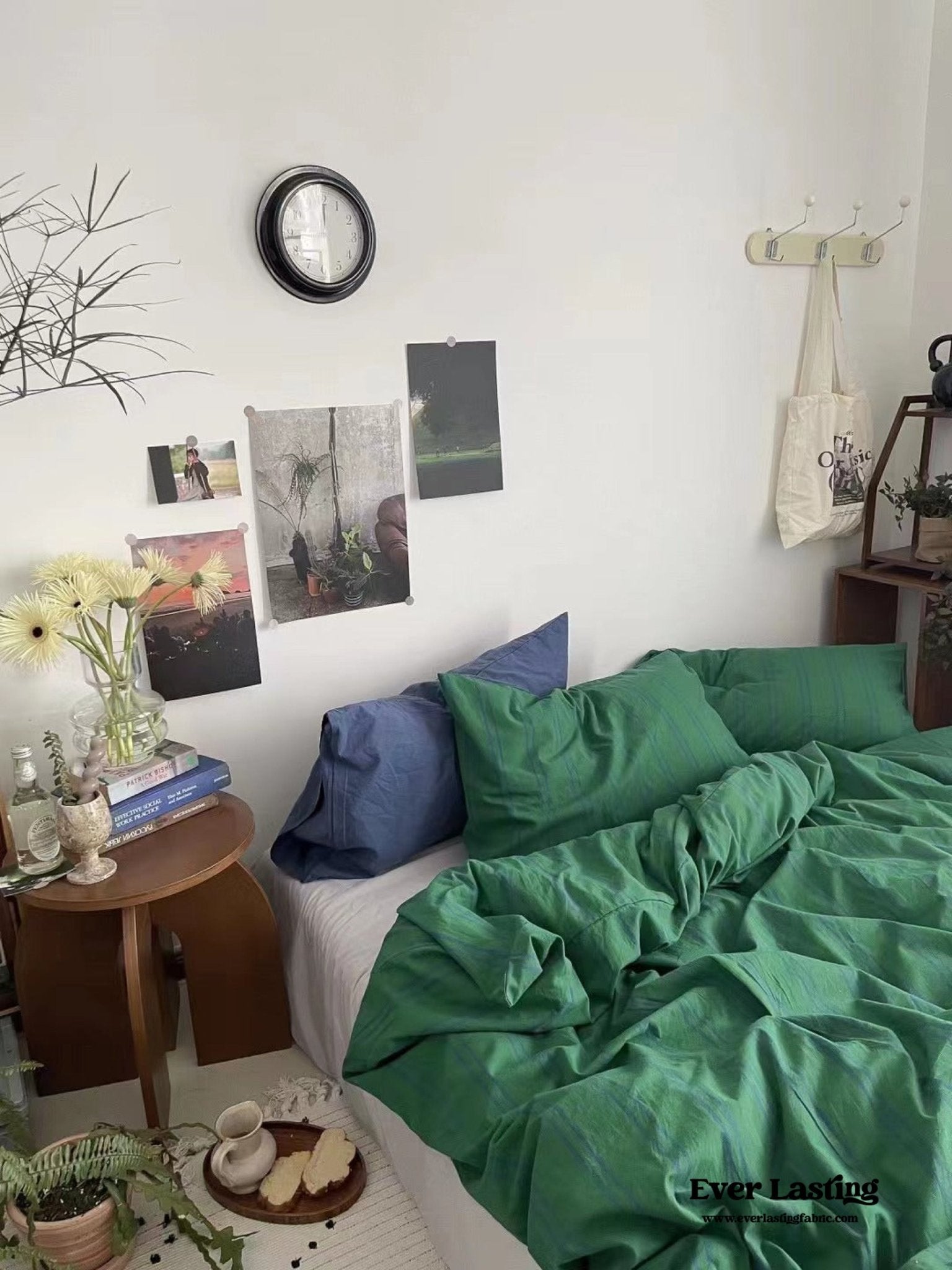 Minimal Vintage Stripe Bedding Set / Forest Green - Ever Lasting