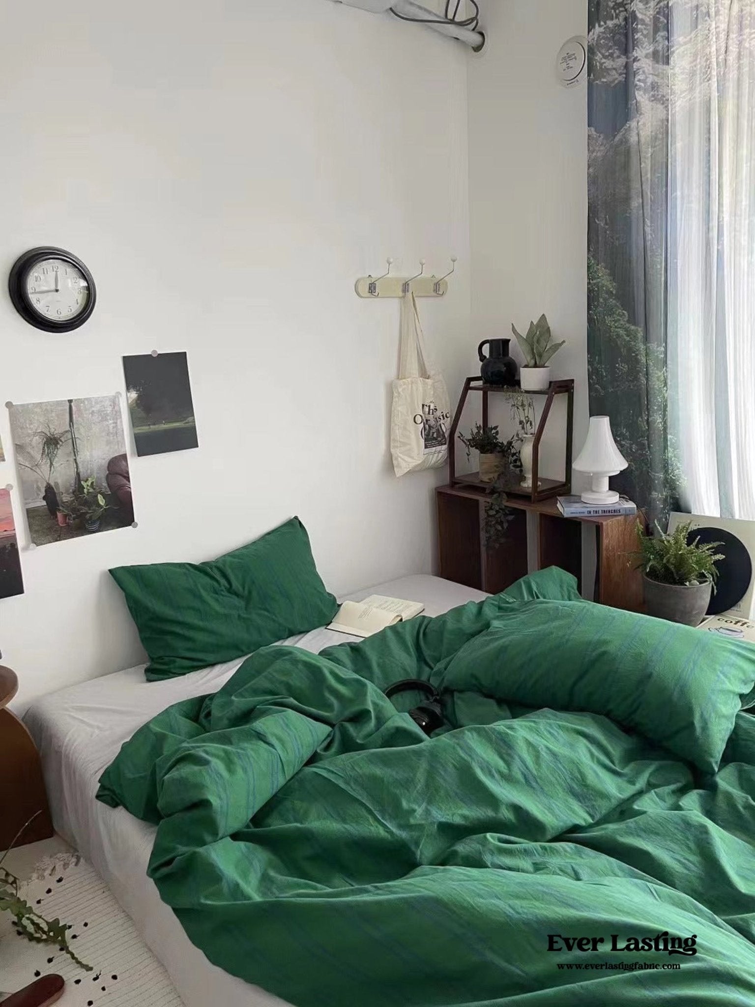 Minimal Vintage Stripe Bedding Set / Forest Green - Ever Lasting