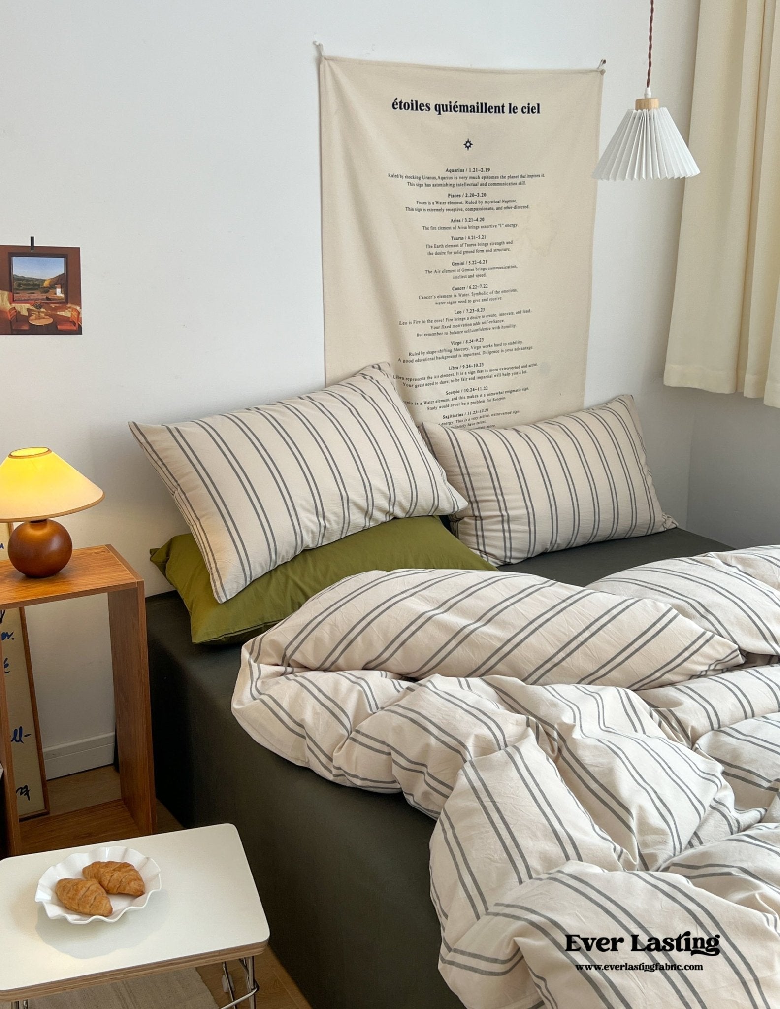 Minimal Vintage Stripe Bedding Set / Forest Green - Ever Lasting