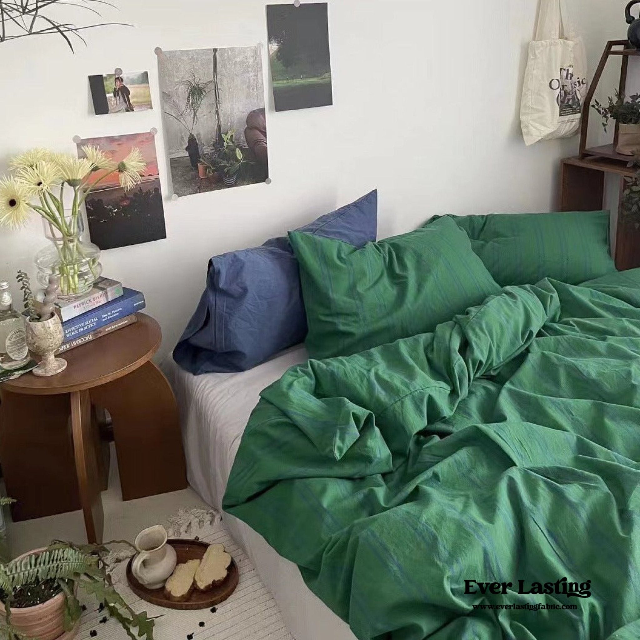 Minimal Vintage Stripe Bedding Set / Forest Green - Ever Lasting