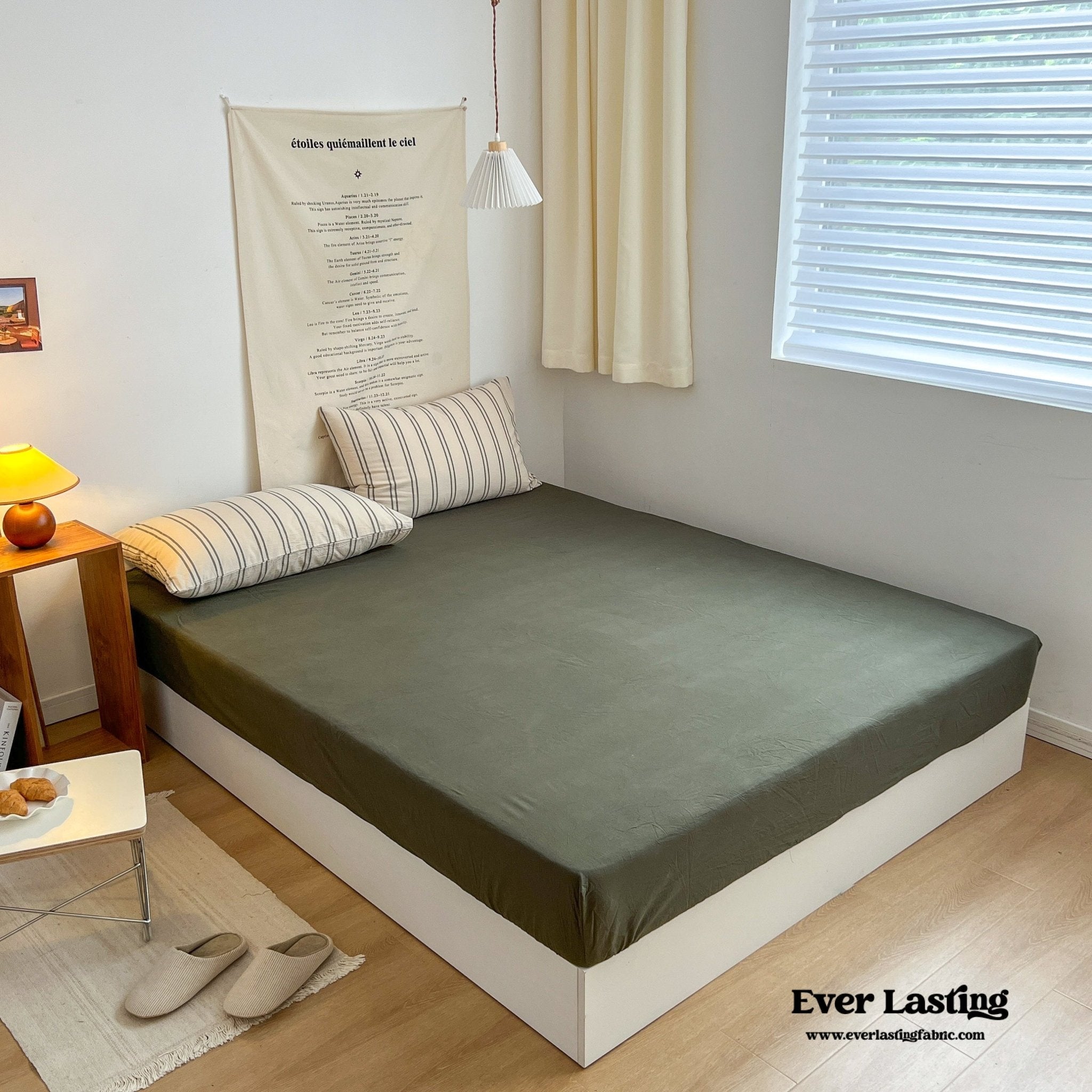 Minimal Vintage Stripe Bedding Set / Forest Green - Ever Lasting