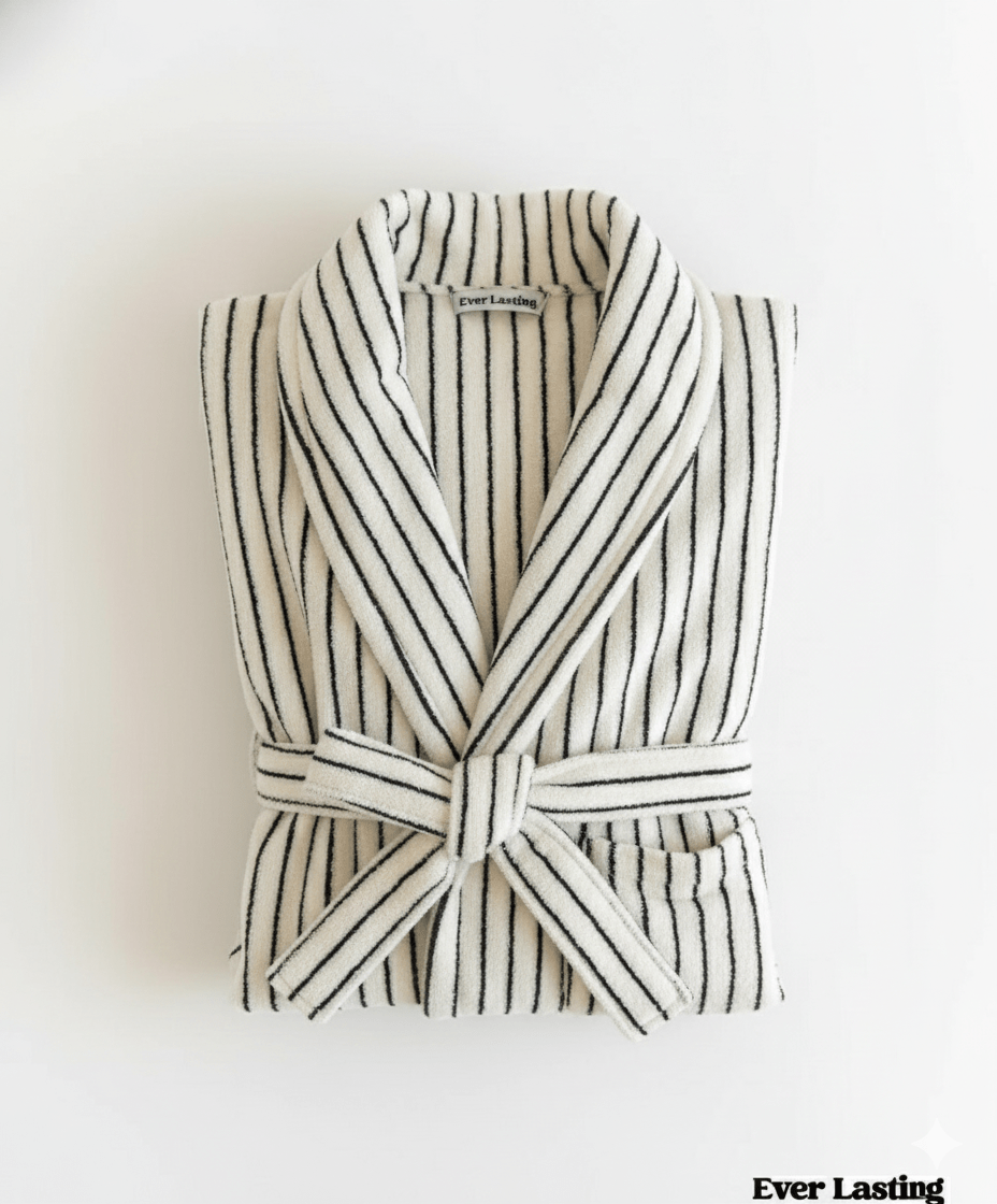 - Ever Lasting - Minimalist Thin Striped Hooded Bathrobe - Robes - Ever Lasting