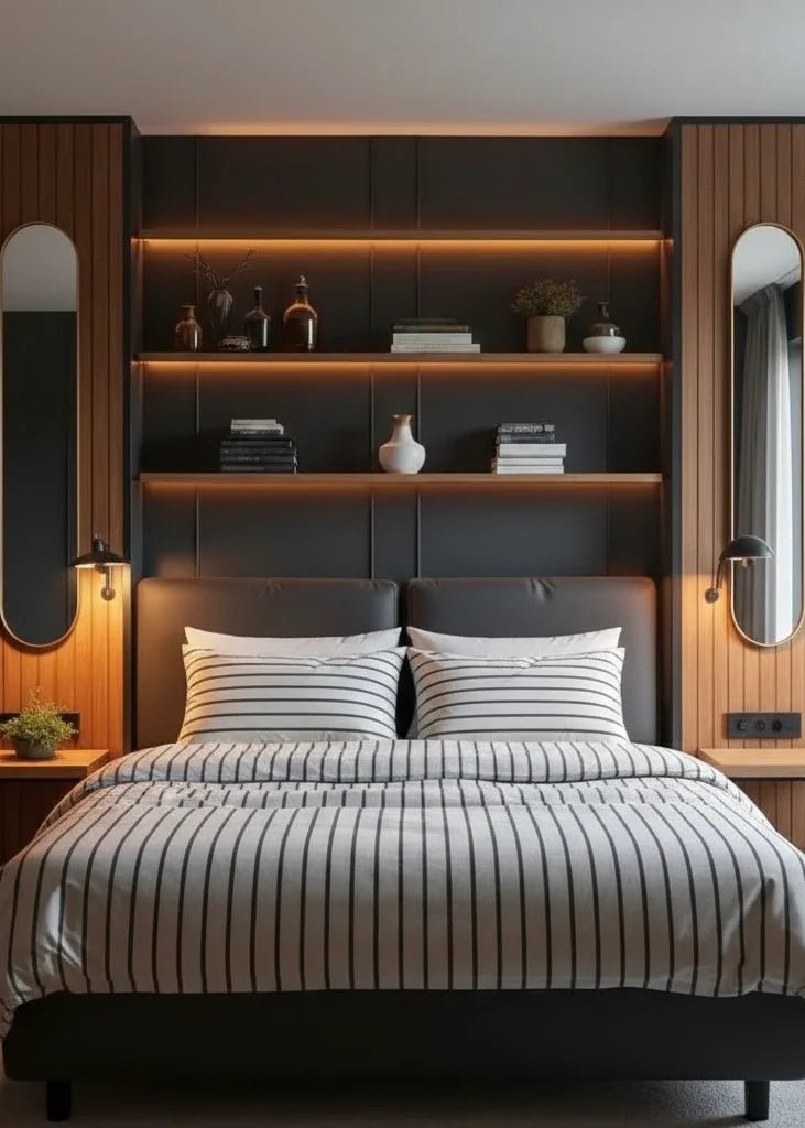 - Ever Lasting - Minimalist Vertical Stripe Bow Ties Bedding Set / Beige Custard - Bedding Set - Ever Lasting